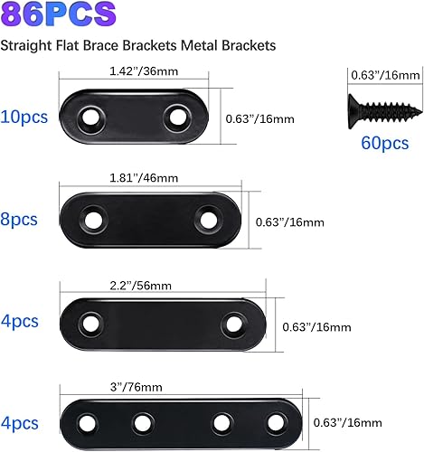 Miniatura 10 de mxuteuk Soportes planos rectos de acero inoxidable, soportes de metal, placa de reparación para muebles, estantes de madera, gabinete, juego de 96
