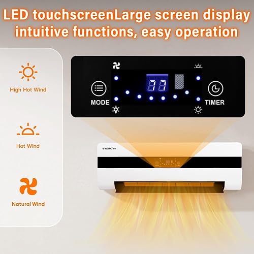 Miniatura 4 de Calentadores eléctricos de pared, calentador de espacio para uso en interiores, pantalla LED de calentamiento rápido de 1500 W, termostato