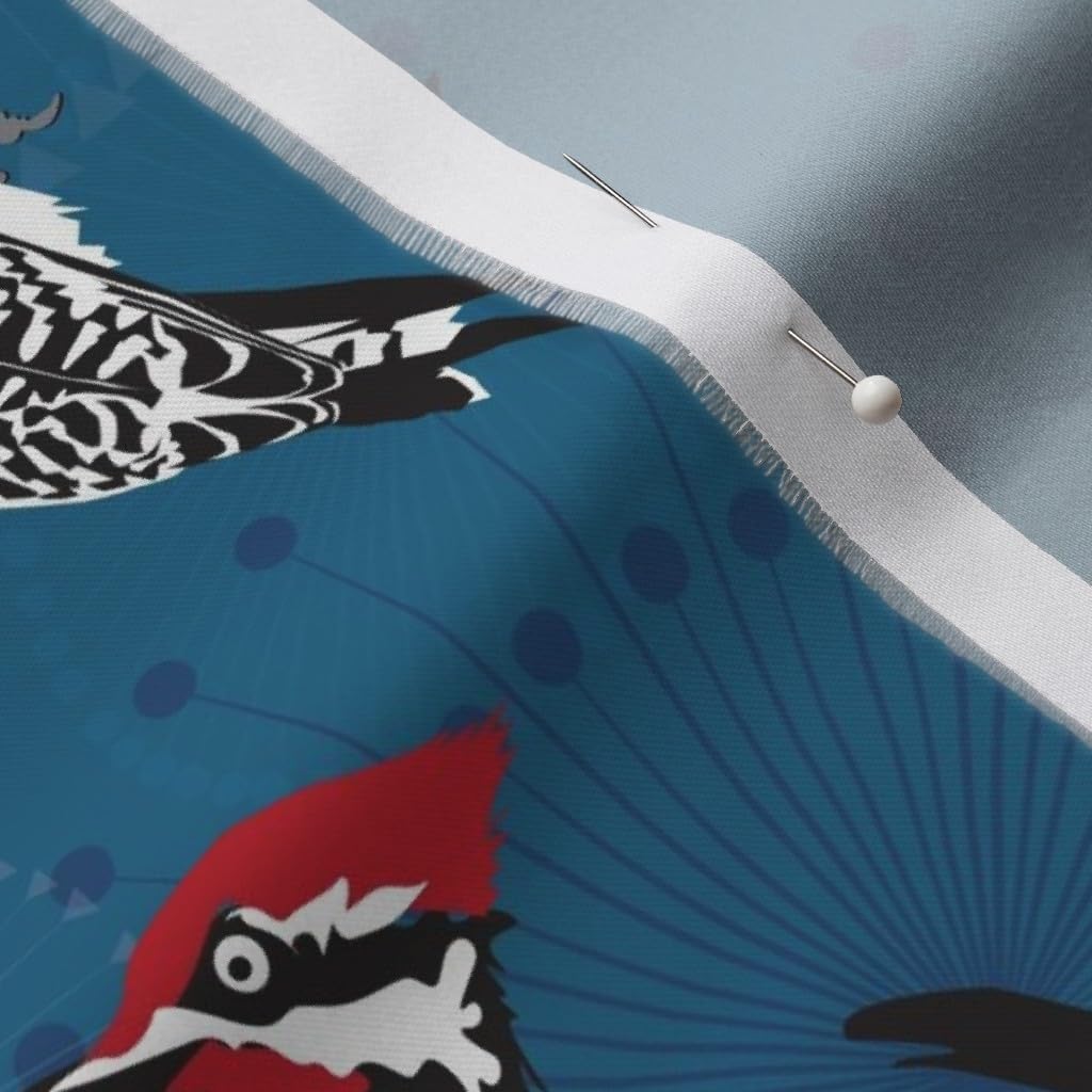 Spoonflower Fabric - North American Blue Woodpecker Northern Red Forest Boy Printed on Organic Cotton Sateen Fabric by The Yard - Sewing Quilting Apparel Home Decor