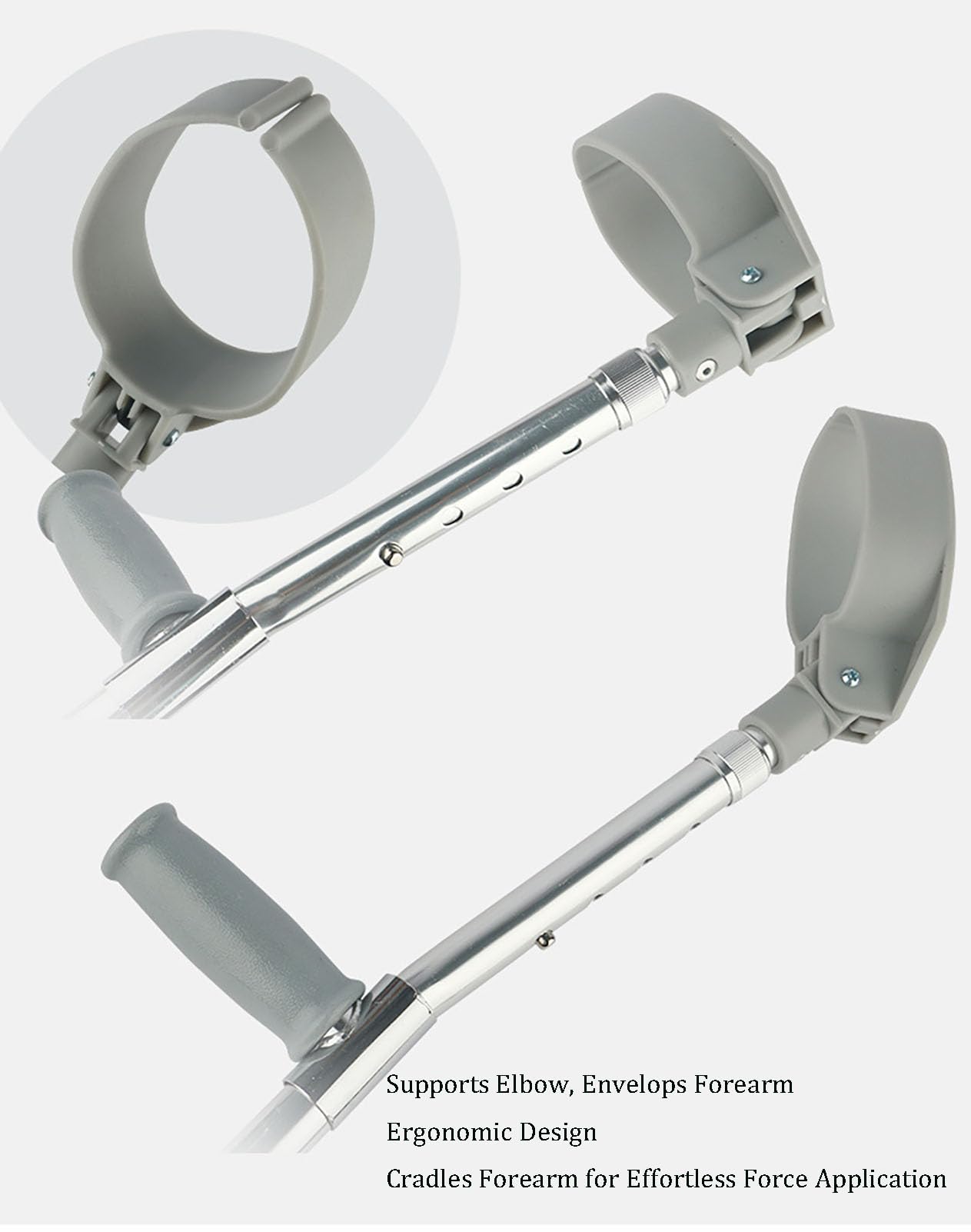 Muletas ajustables para antebrazo, aleación de aluminio, ayuda para caminar con diseño ergonómico, rango de altura de 71-94 cm, asas antideslizantes y almohadillas para los pies, ajuste de 10 niveles