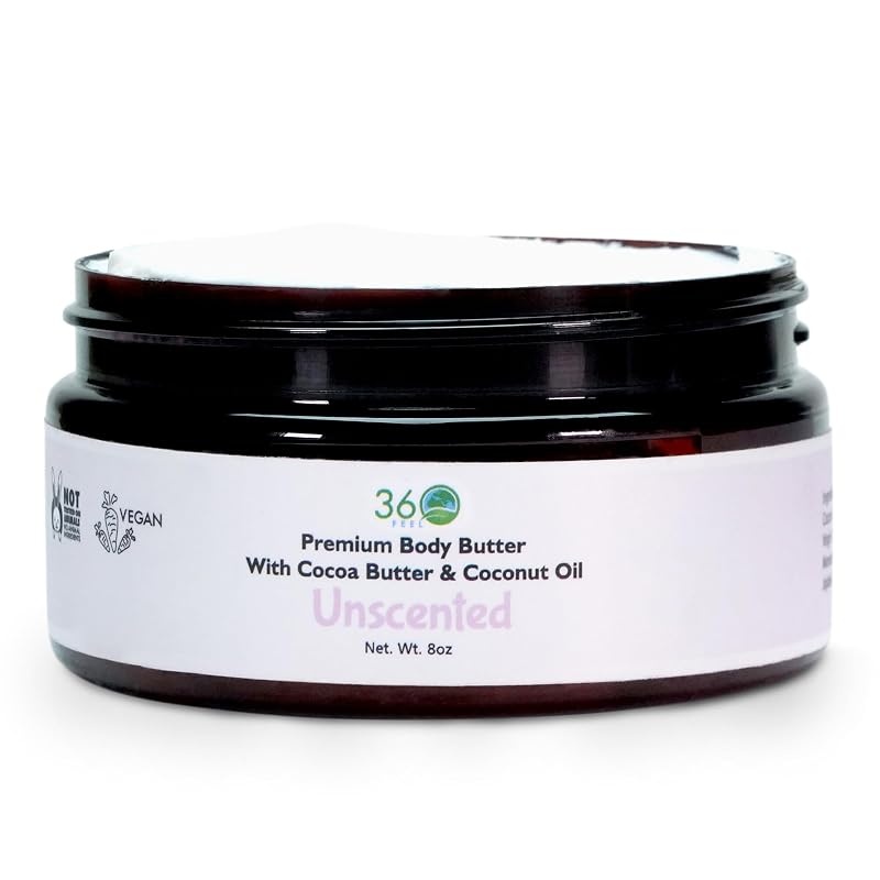 Manteiga corporal sem fragrância 360Feel com manteiga de cacau, manteiga de karité e óleo de coco, 227 g