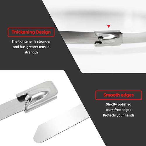 Miniatura 6 de Bridas de metal resistentes, (100 unidades y cortador de corbata) 304 bridas de acero inoxidable 304, bridas multiusos autobloqueantes para