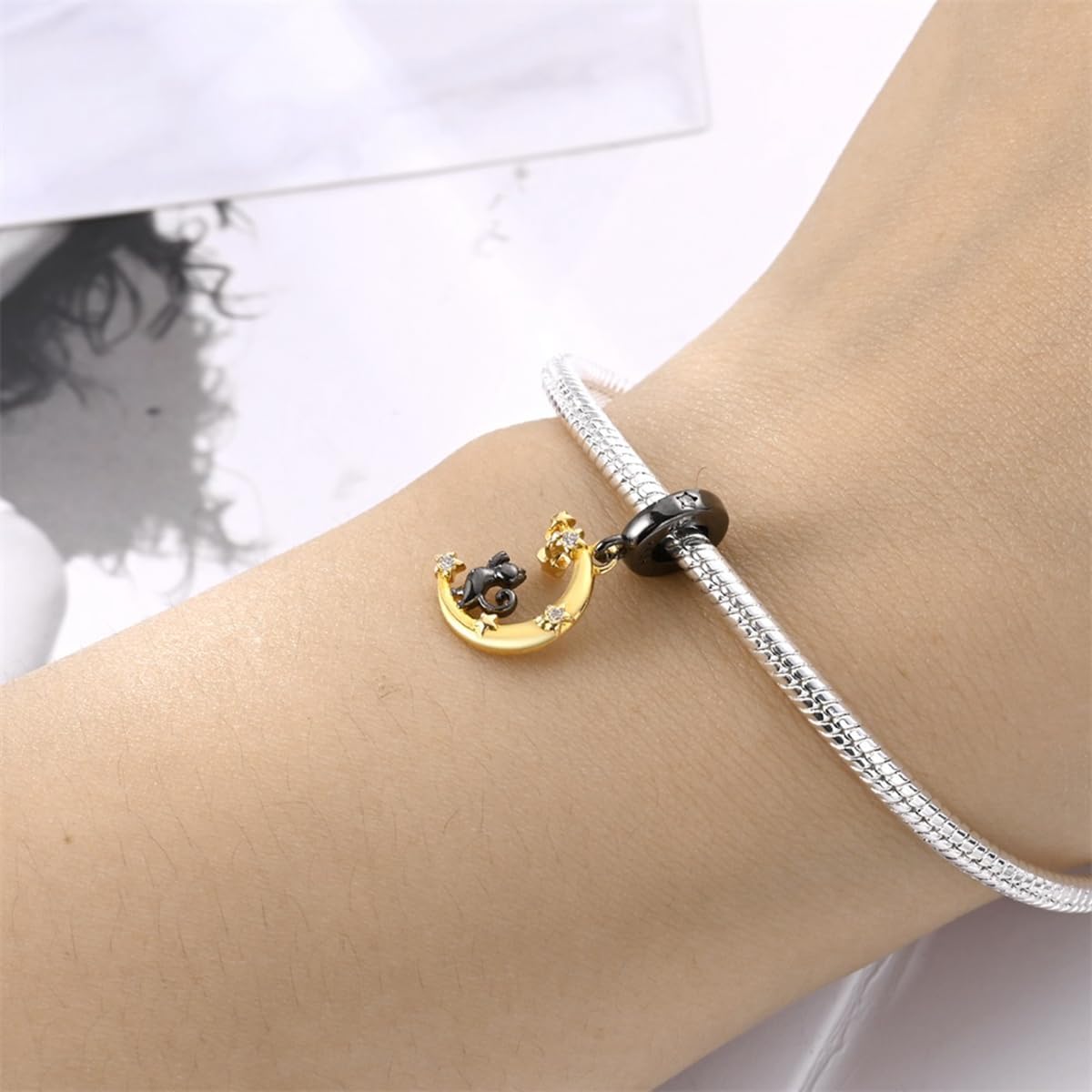 Parmuz 925 Sterling Silver Charms for Bracelets and Necklaces Gold Cross Butterfly Star Moon Cute Cat Dog Evil Eye Lucky Bracelet Beads Aesthetic Peandant for woman - Image 5