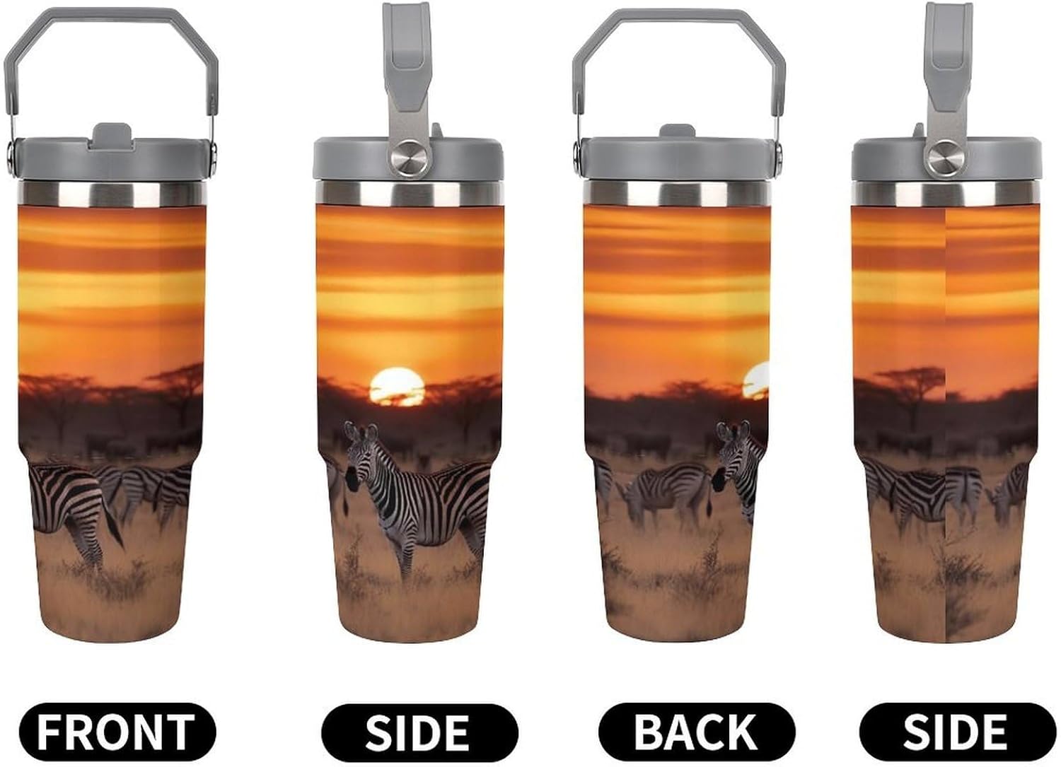 Africa Sunset Zebra Water Bottle 30 Oz Fits Car Cup Holder,Insulated Coffee Mug Large Capacity Car Cups,Stainless Steel Double Wall Sport Bottle for Travel Sports Gym