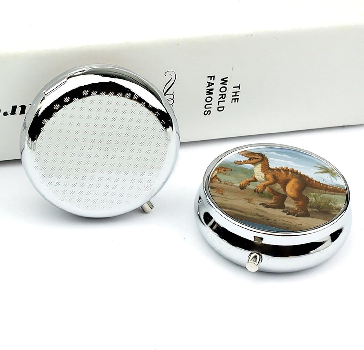 Round Silver Pill Box Small Pill Case for Purse and Pocket 3 Compartment image 5