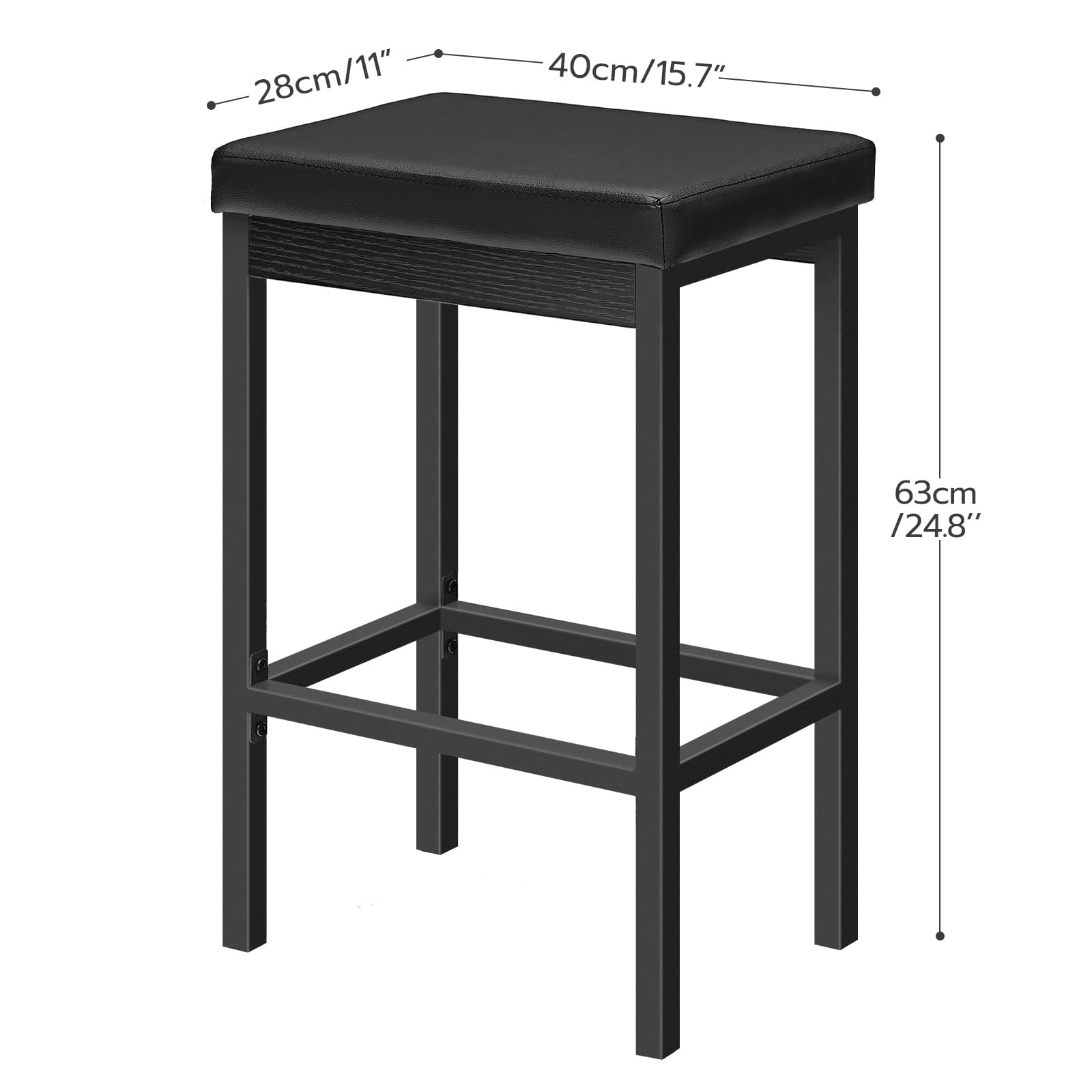 HOOBRO Barhocker 2er-Set, Barstuhl für die Küche, Küchenhocker 5 cm gut gepolsterte Sitzfläche, 63 cm hoch, einfache Montage, für Küche, Restaurant, Cafeteria, Theke, Schwarz EBB21BY01