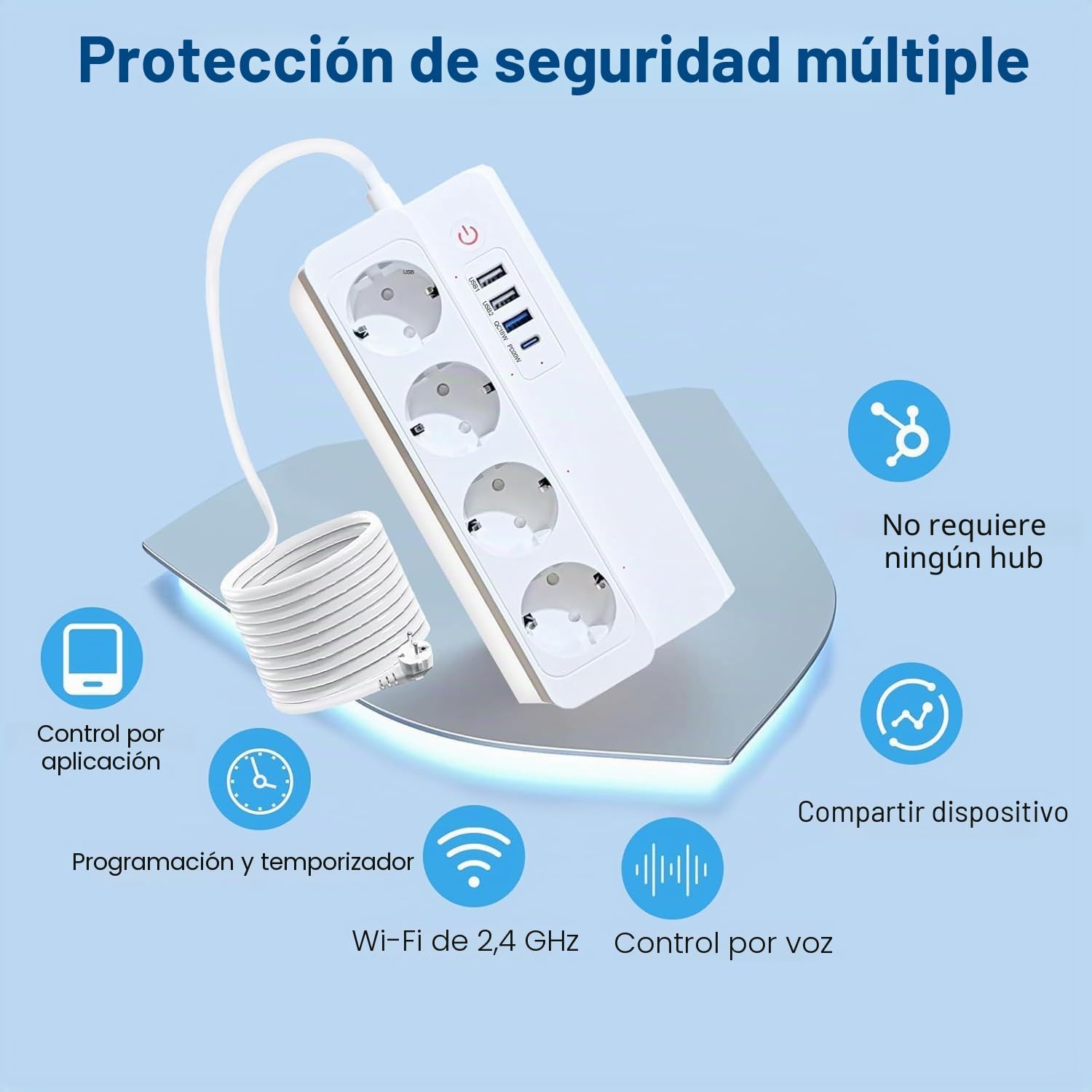 Regleta inteligente Zigbee, 16 A, Zigbee 3.0, protección contra sobretensiones con 4 salidas AC independientes y 3 puertos USB, 1 tipo C, Power Strip compatible con Alexa Google Home