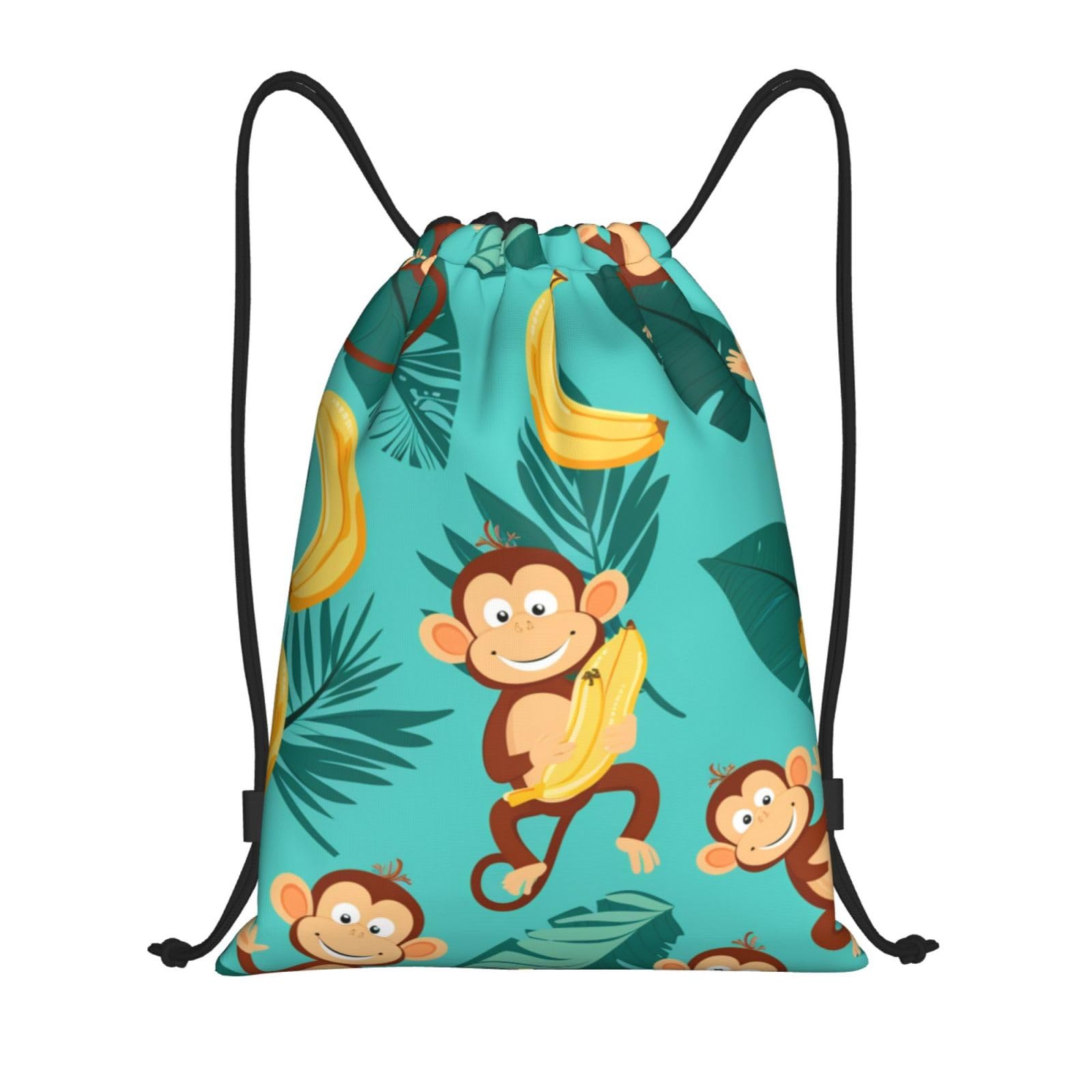Drawstring Gym Bag for Men/Women,Cute Monkey With Banana Tropical Jungle Draw String Back Bag Sports Gym Beach Swim Backpack