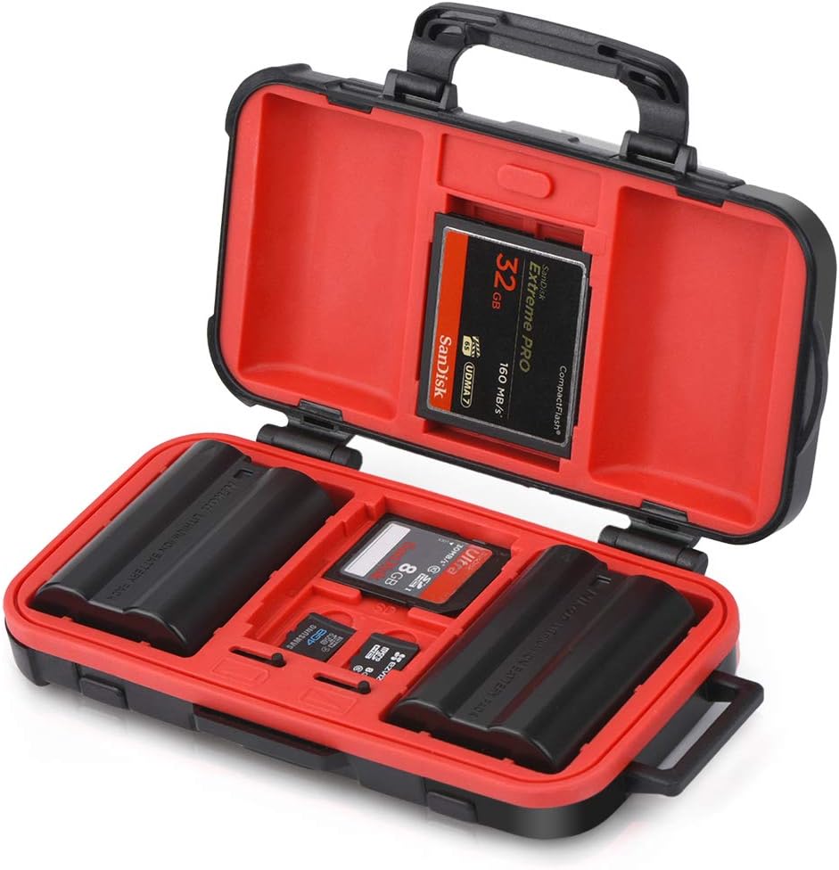 Camera Battery and Memory Card Storage Case, SD CF Memory Cards Holder Case, Waterproof & Shockproof Plastic Tank Organizer for Nikon, Canon Camera Batteries, Good for Outdoor Travel Use