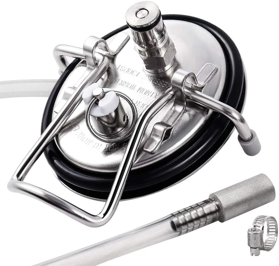 FERRODAY Carbonation Keg Lid for Corny Keg Lid Carbonation Stone Beer Force Carbonation Keg Lid Diffusion Stone Carbonating Keg Lid Carbonator Stainless Steel 304 Keg Lid for Cornelius Keg - 20" Tube