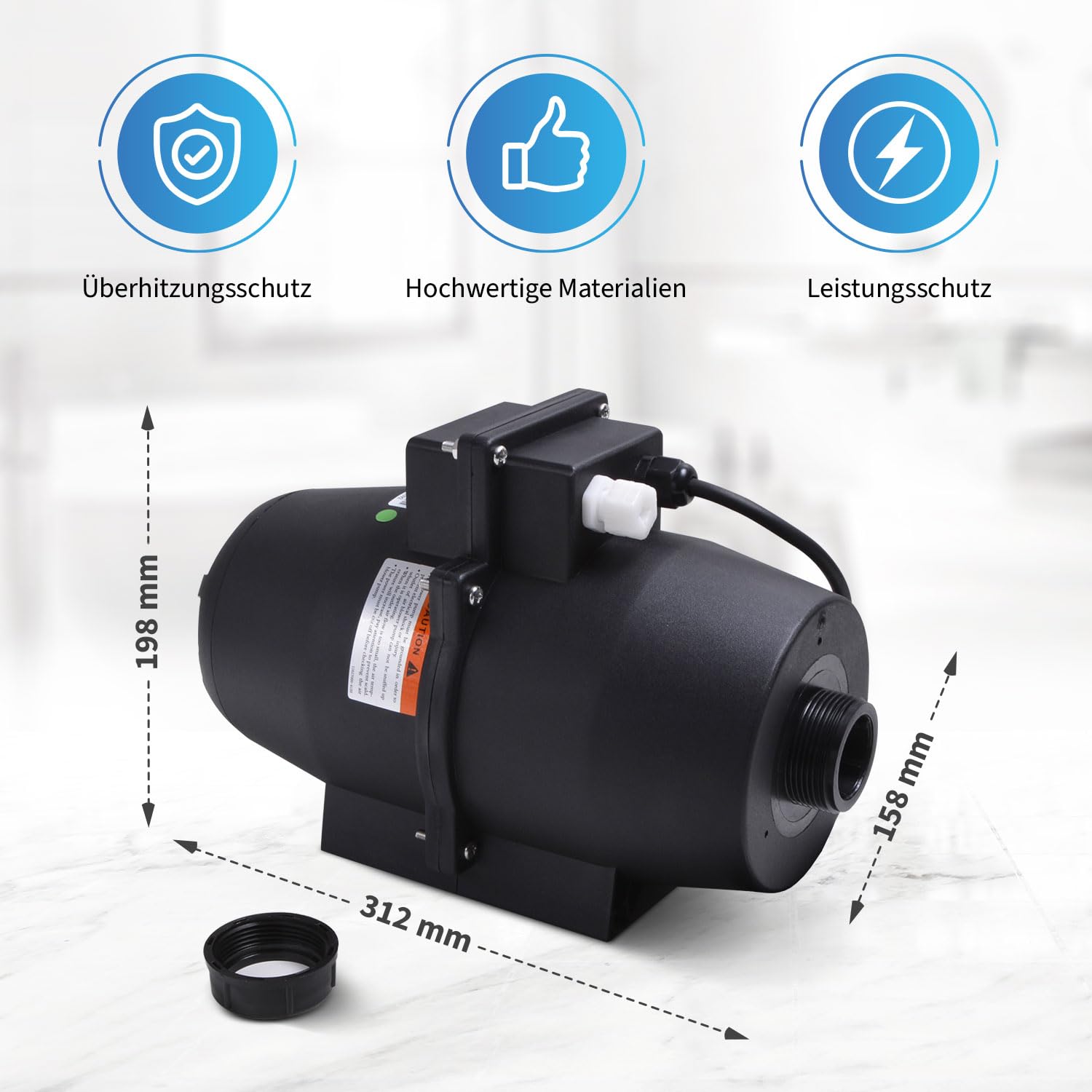 AQUADE Ventola per vasca idromassaggio, soffiatore d'aria per ventilatori idromassaggio: 700 W + riscaldamento 300 W + ozono