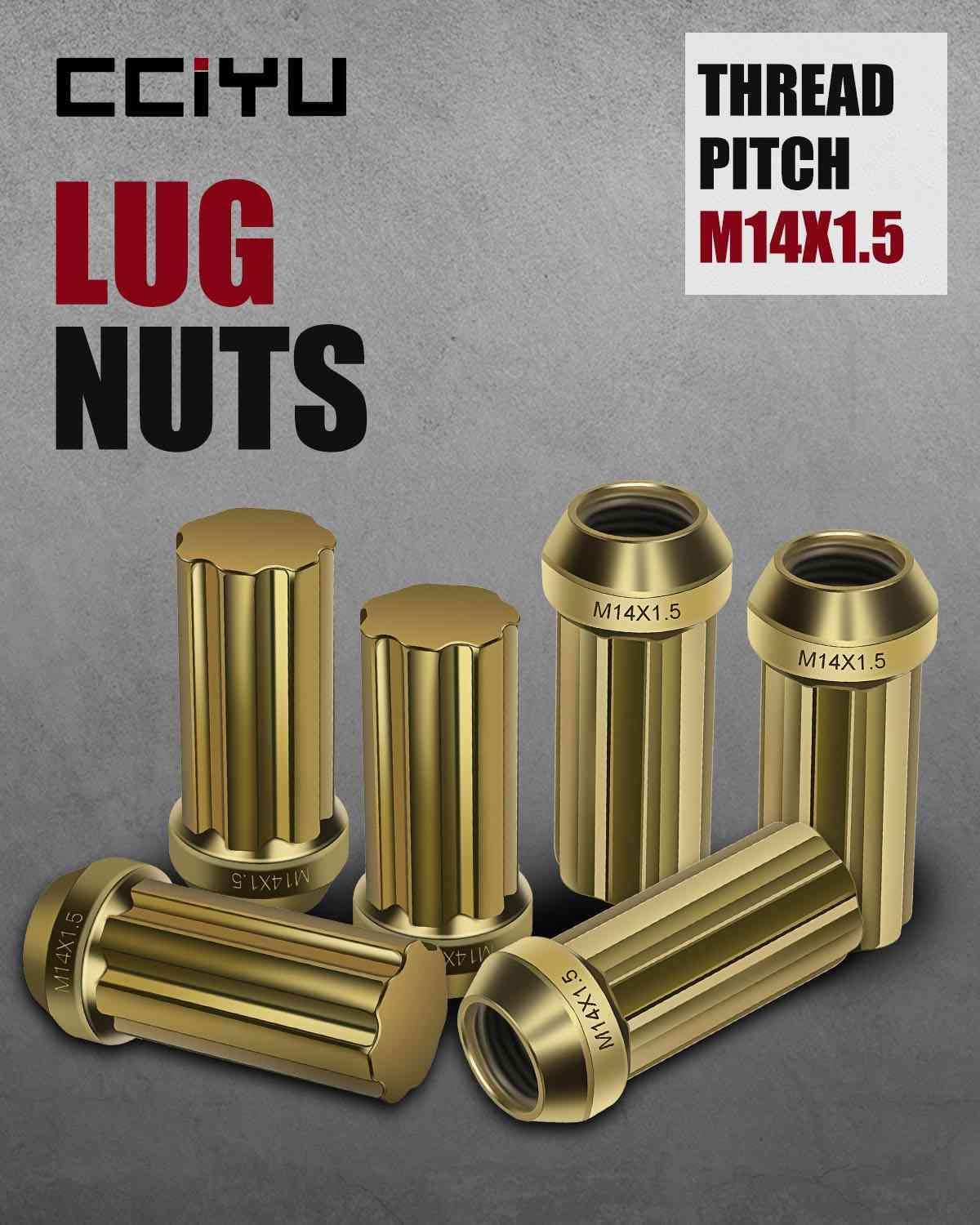 cciyu Set of 32+1 Key Gold Spline Wheel Lug Nuts 14x1.5 Closed End 2 Inch Tall 3/4 Drive Hex Size for Chevrolet Silverado 2500/3500 for GMC Sierra 1500/2500/3500 for Hummer H2 1999-2019