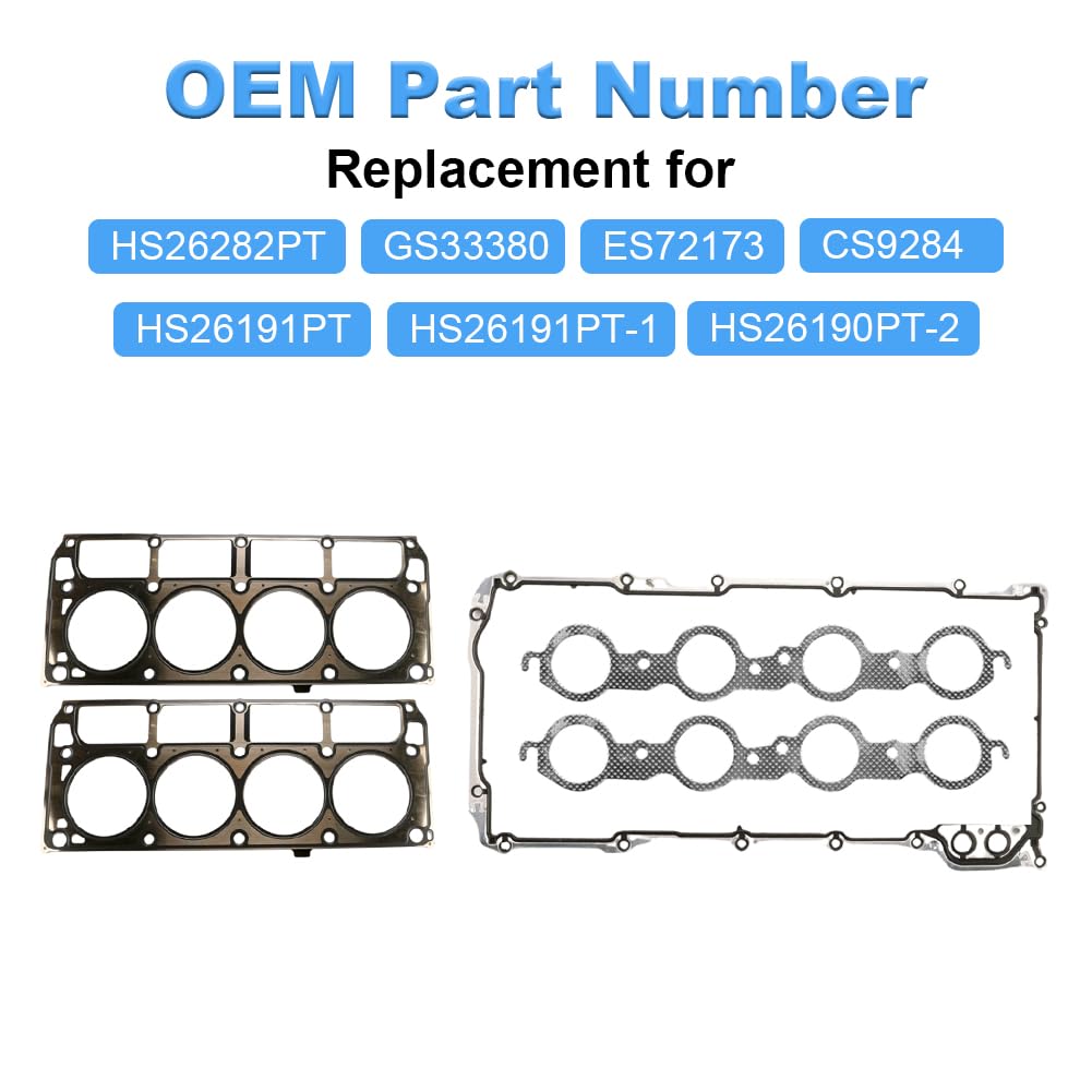 Cylinder Head Gasket Set Compatible with Chevy Silverado Tahoe Avalanche Express Suburban, Buick Rainier, GMC Envoy Sierra Savana Yukon 4.8L 5.3L V8 2002-2011 Replacement for CS9284 HS26191PT
