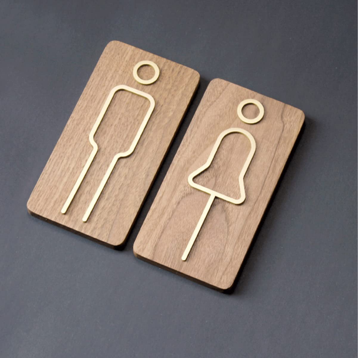 Letreros for inodoro for hombres y mujeres en nogal y latón, 7,87 x 3,94 pulgadas, paquete de 2