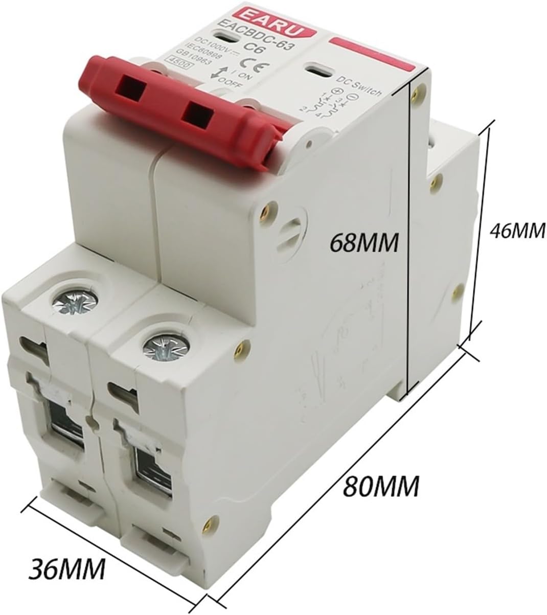 DC 1000V Solar Mini Circuit Breaker Overload Protection Switch 6A/10A/16A/20A/25A/32A/40A/50A/63A 2P DC1000V Photovoltaic Miniature Circuit Breaker PV (Size : DC 2P, Color : 10A)