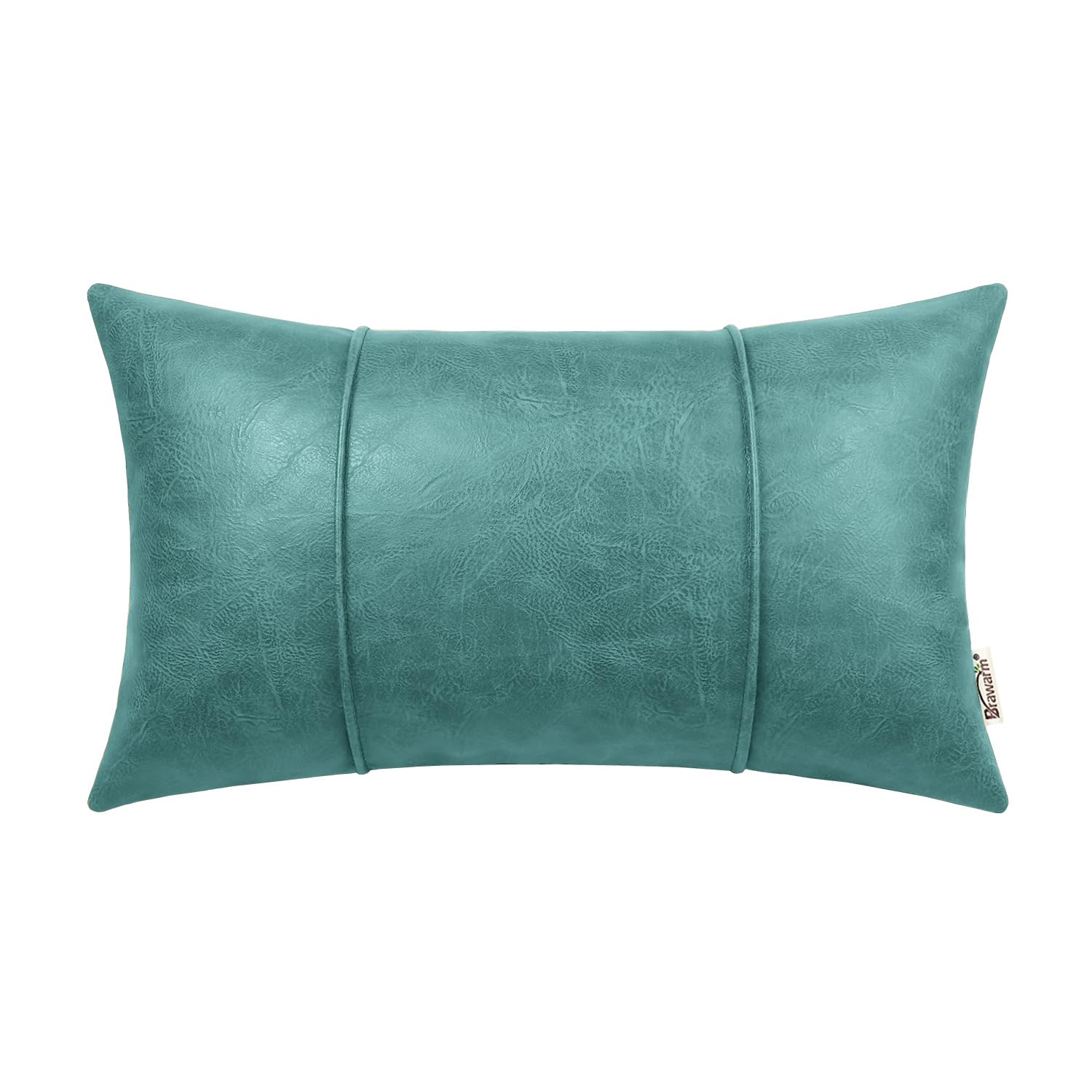 BRAWARM Teal Leather Throw Pillow Covers 12 X 20 Inches - Faux Leather Lumbar Pillow Cover with Piping, Hand Stitched Leather Throw Pillow for Couch
