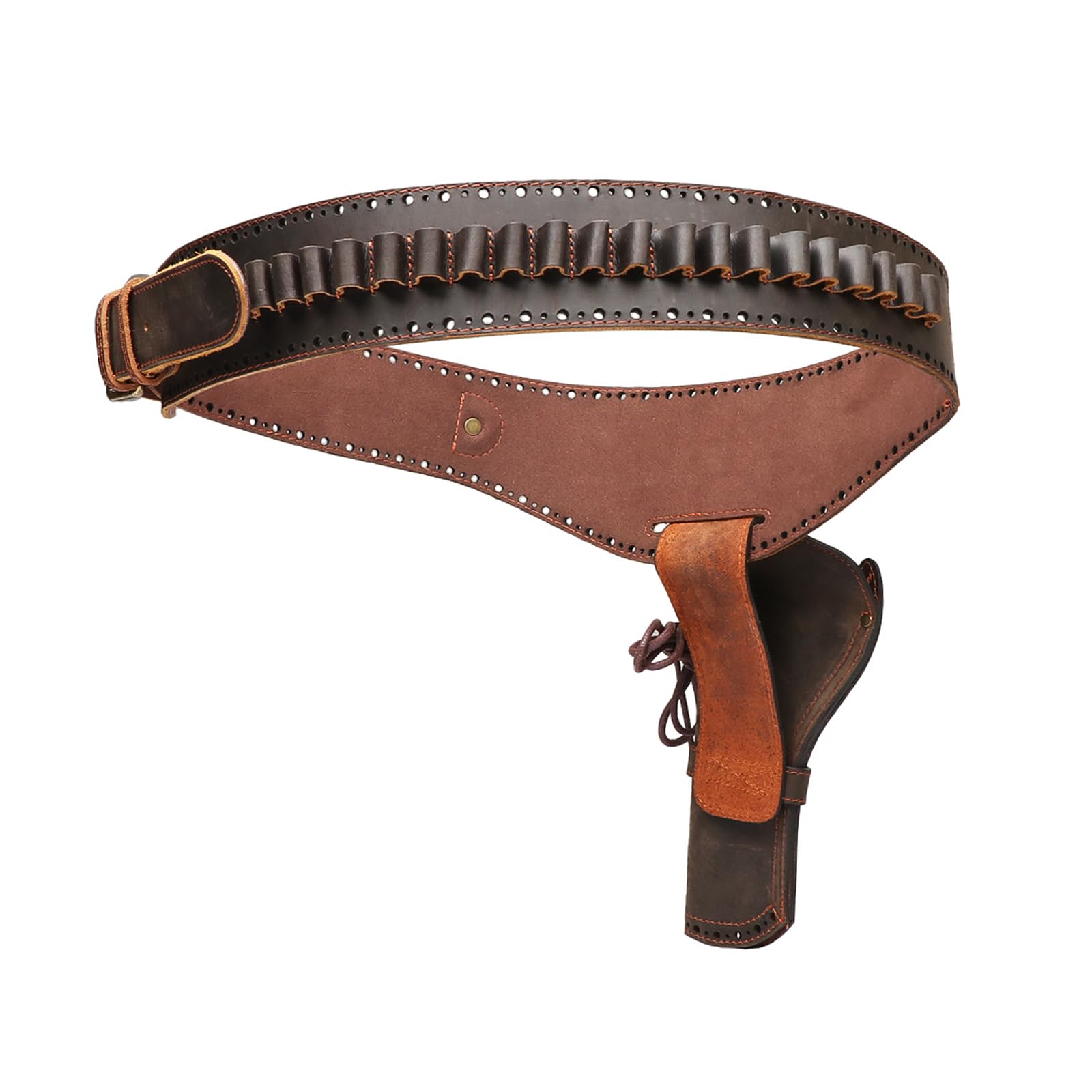 TOURBON Funda de Pistola de Cuero Genuino Estilo Vaquero Occidental para Pierna Soporte Ajustable con Cinturón de Munición y Balas