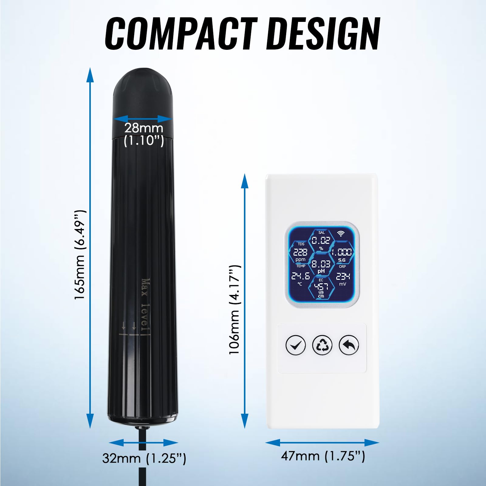 TEKCOPLUS Moniteur de qualité de l'eau WiFi sans fil 7 en 1 – pH/ORP/TDS/EC/salinité/SG/Temp, application Tuya, alertes en temps réel, affichage couleur ATC pour aquarium, eau douce et eau salée