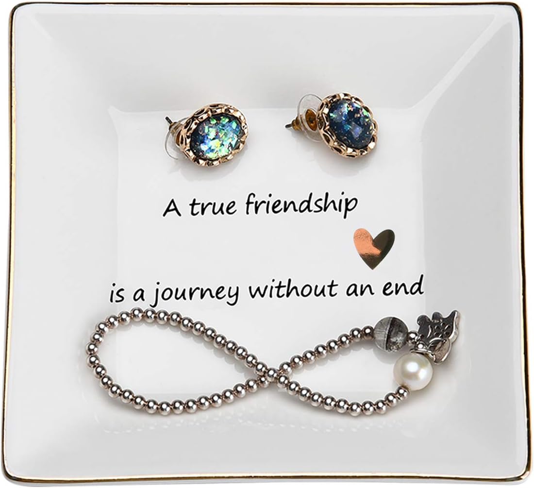 Jewelry Trinket Tray Ring Dish Holder for Women and Girls Holiday Gifts- A True Friendship is a Journey Without an End