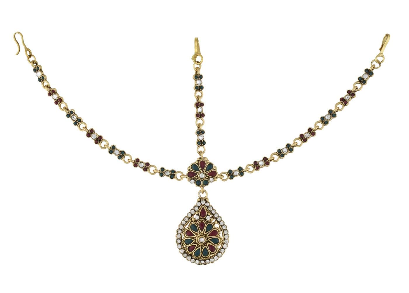 Vama Fashions Traditional Matha Patti Stone Borla Drop Damini Mangtika Maang Tikka Jewellery for Women