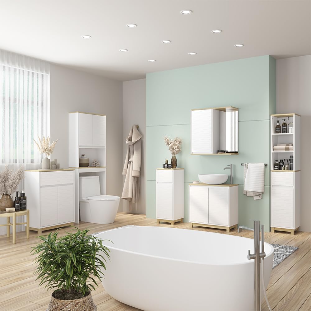 Vicco Armadietti midi Livia, Bianco, 60 x 80 cm con cassetto, per riporre sopra il WC con area scaffale aperta