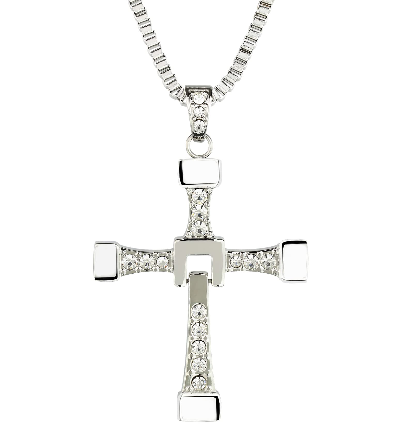 Collana con ciondolo a croce in acciaio inox, gioiello in argento, Acciaio inossidabile