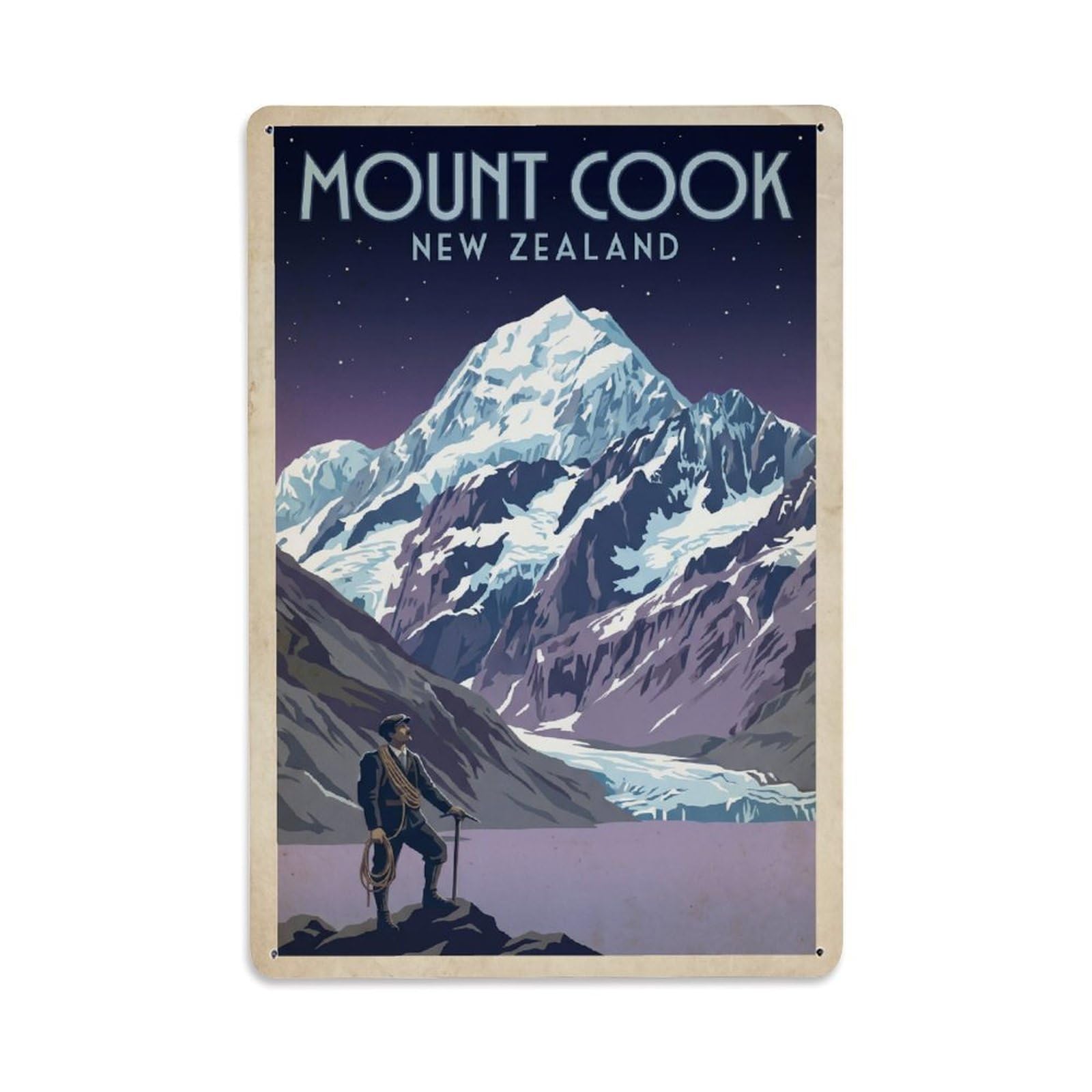 Metal Tin Sign New Zealand Mount Cook Retro Travel