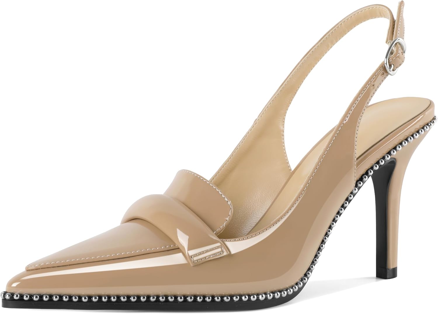 Esvowido Slingback Heels for Women Stilettos Beaded Pointed Toe Shoes Slip On Loafers Pumps High Heel Shoes for Women