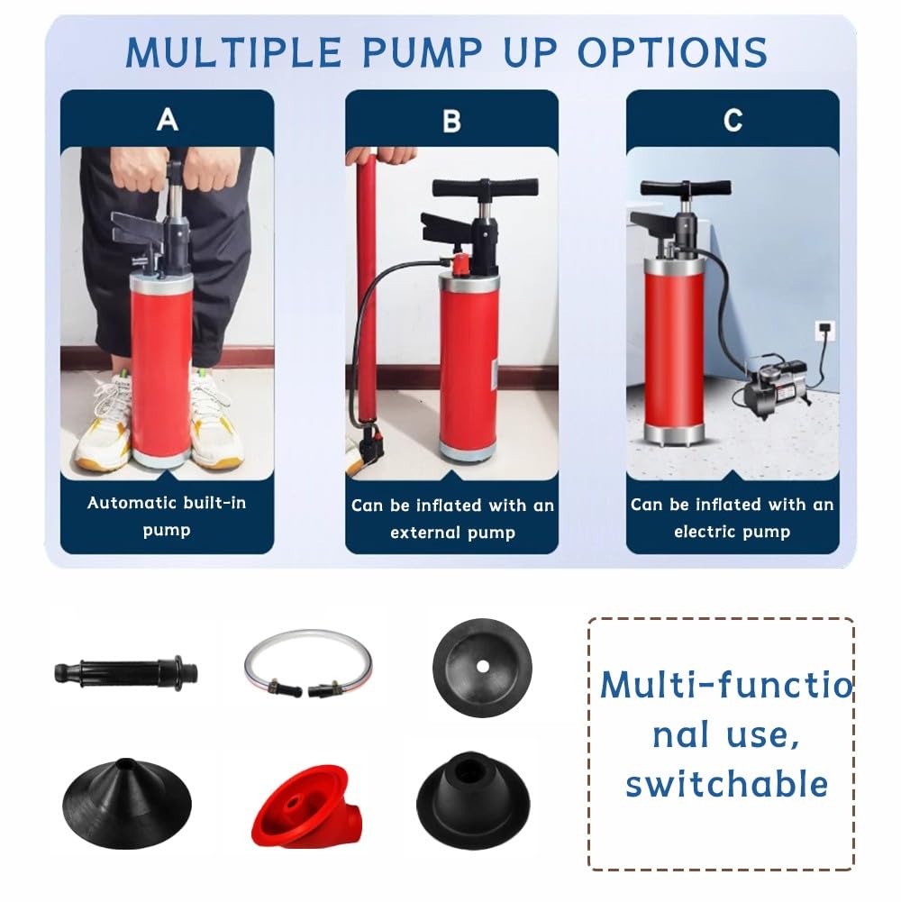 Desatascador Aire Comprimido, Desatascador Inflable para Inodoro, Desatascador de Inodoro con Barómetro, para Inodoro/Lavabo/Bañera/Drenaje de Suelo
