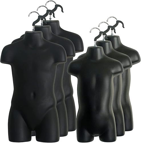 Miniatura 12 de DisplayTown Maniquí de inyección de plástico para torso y gancho para colgar en forma de torso para niños pequeños y niños (color negro, juego de 1)
