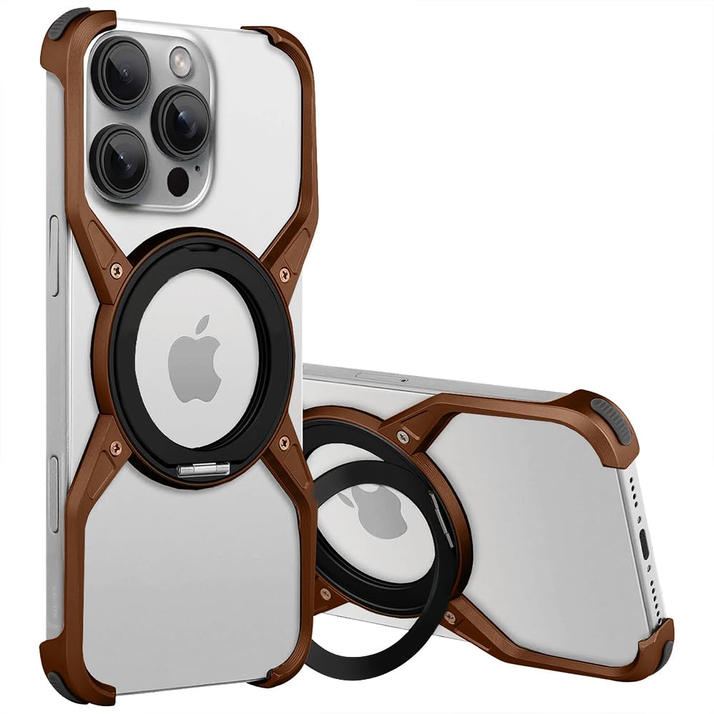 MARGOUN Minimalist Phone 16 Pro Max Case Compatible with iPhone,360° Rotation Kickstand Aluminum Metal Frameless Design Protective Bumper Case (Desert Titanium, IPhone 16 Pro Max)