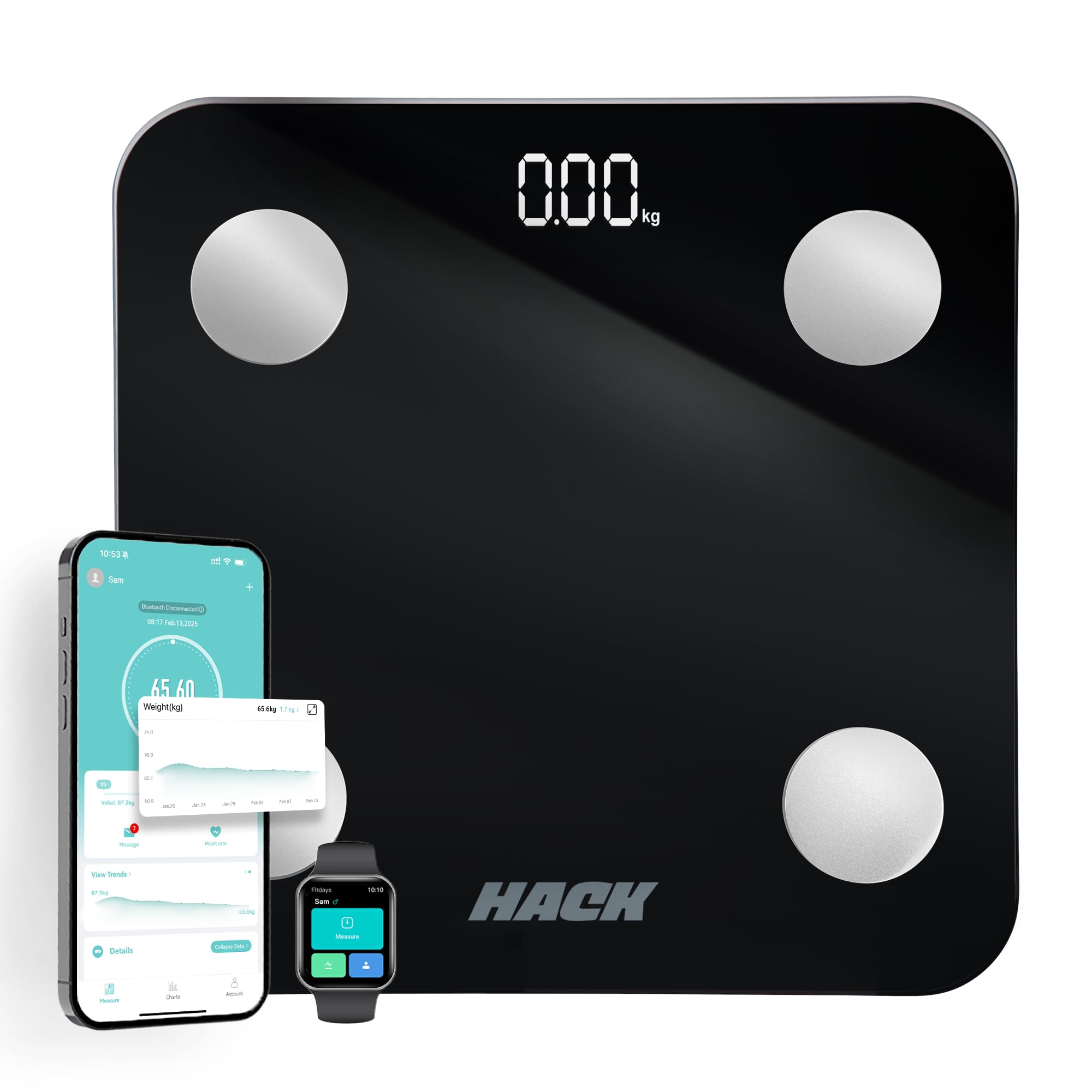 hack athletics Premium Bluetooth BMI Body weight Scale for Men & Women | 180kg BMI & Body Fat Analyzer | 14 Body Metrics| Large LED display | 24 users | Syncs with iOS & Android | 1YR Warranty (Black)-picture-18
