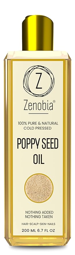 Zenobia Premium Poppy Oil - 100% Pure, Cold Pressed For Hair Stimulate Growth Poppy Oil and Damaged Hair Non-GMO Great as Skin Body Moisturizer Nails Protector & Scalp-200ml