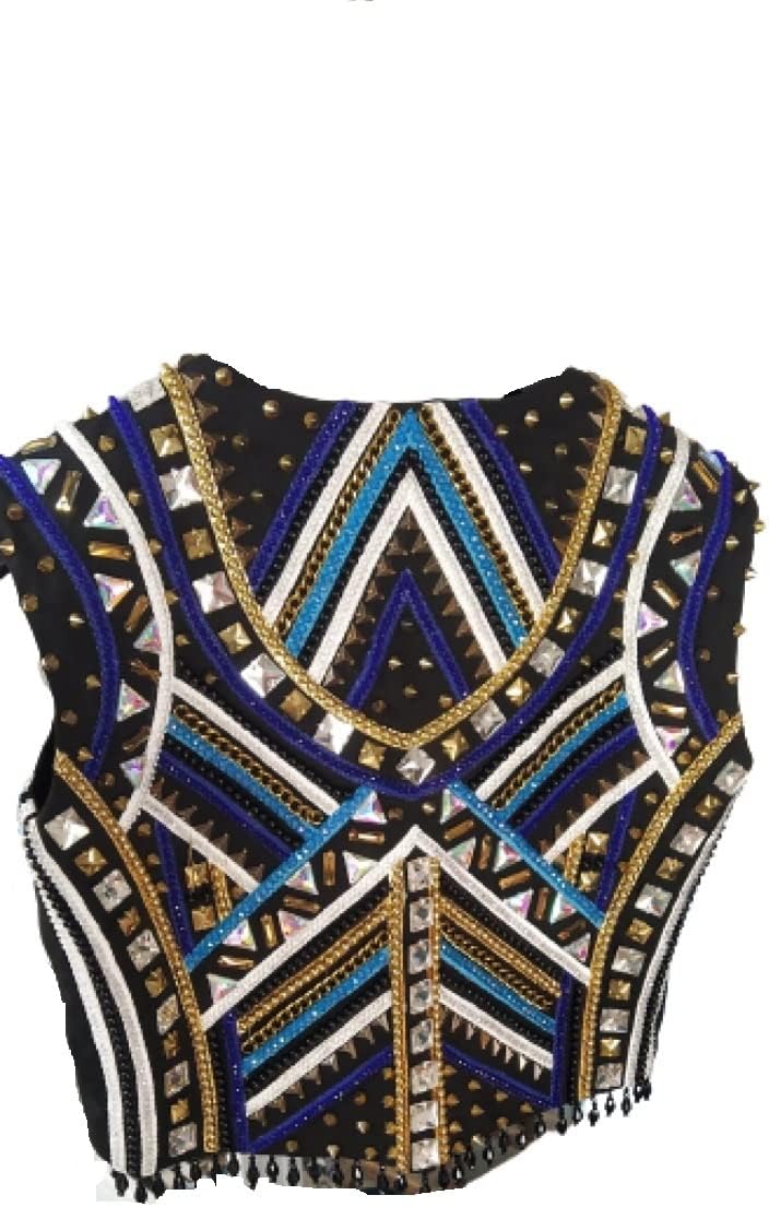 Women's Stretched Western Show Vest Perfect for Horse Ridding (Black & Blue) - TSEQP_024