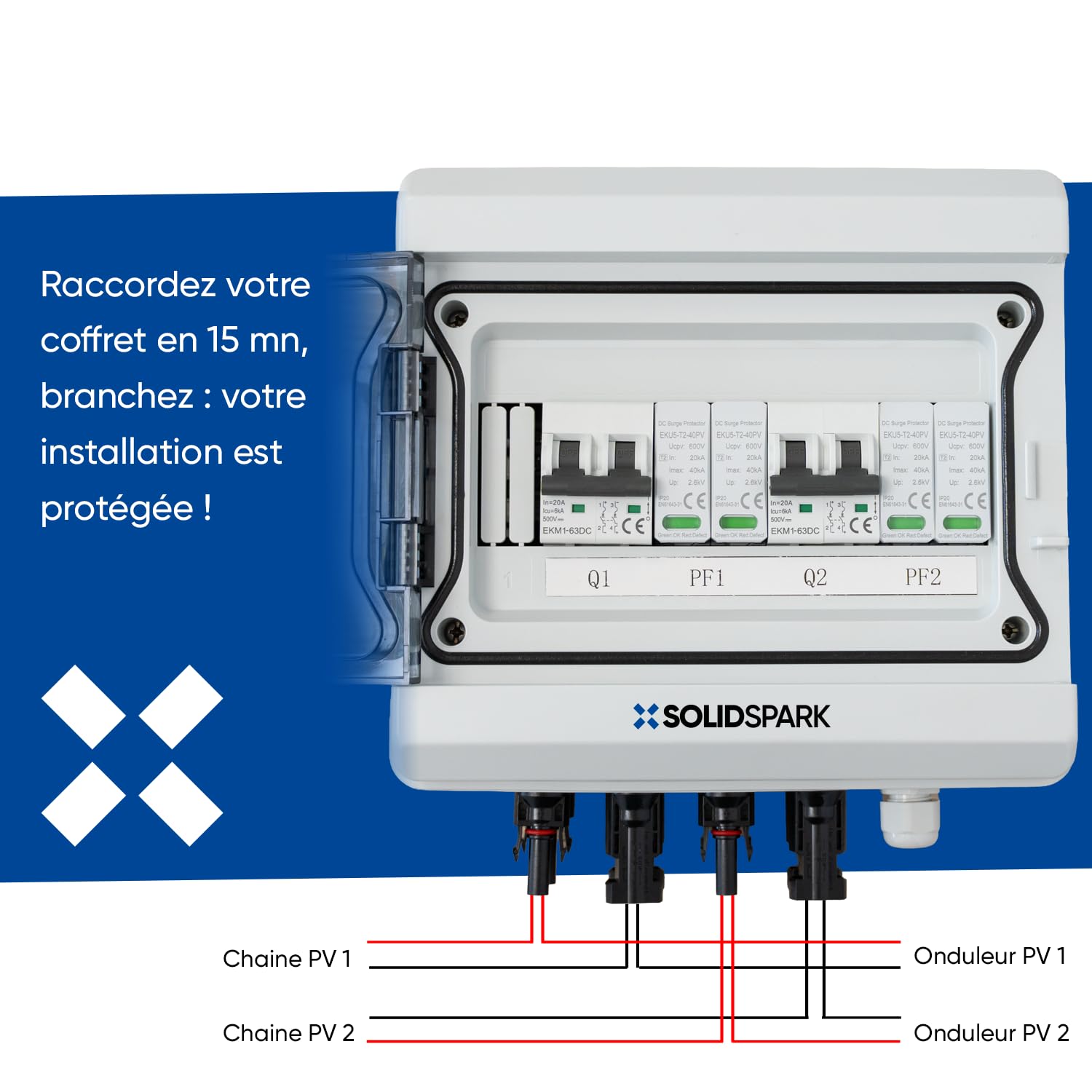 Cofanetto DC 500 V 2 MPPT - 2 Catene fotovoltaico - Connettori MC4