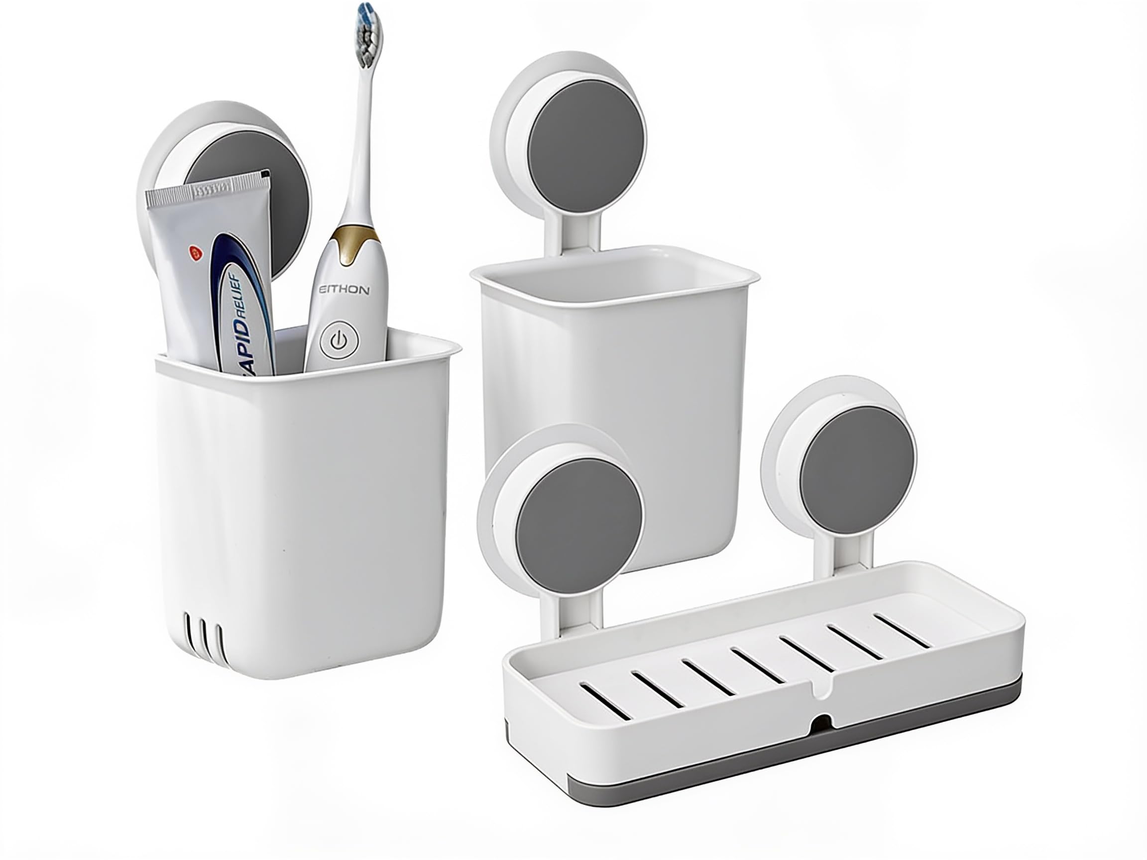 3 Pack Self Adhesive Bathroom Organizer Set with 2 Pcs Toothbrush Holder & 1 Pcs Soap Holder, Wall Mounted No Drill Storage Shelf Rack, Waterproof Bathroom Accessories for Toothbrush Kitchen Washroom-image-28