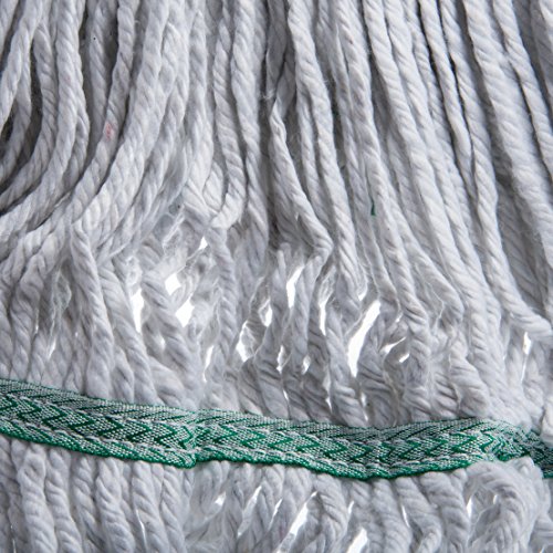 Image of SPARTA Flo-Pac Cotton Mop Head, Loop-Ended, Wide Band with 5 inch Green Band for Organized Cleaning, Medium, White, (Pack of 12)