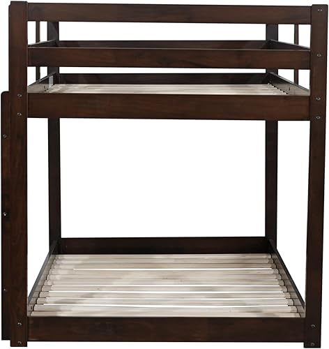 Miniatura 99 de Litera baja individual sobre individual, base de cama de madera maciza con escalera y barandillas de seguridad, literas individuales para niños y