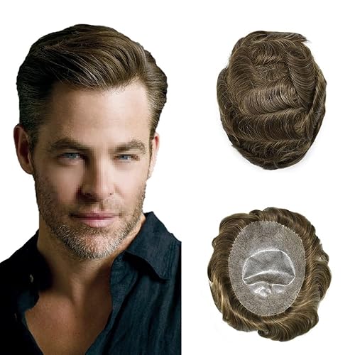 Toupee para hombres 100% Europeo Remy Cabello humano Mens Toupee 0.004 in Full Poly Skin sistema de reemplazo de pelo para hombres pieza de pelo