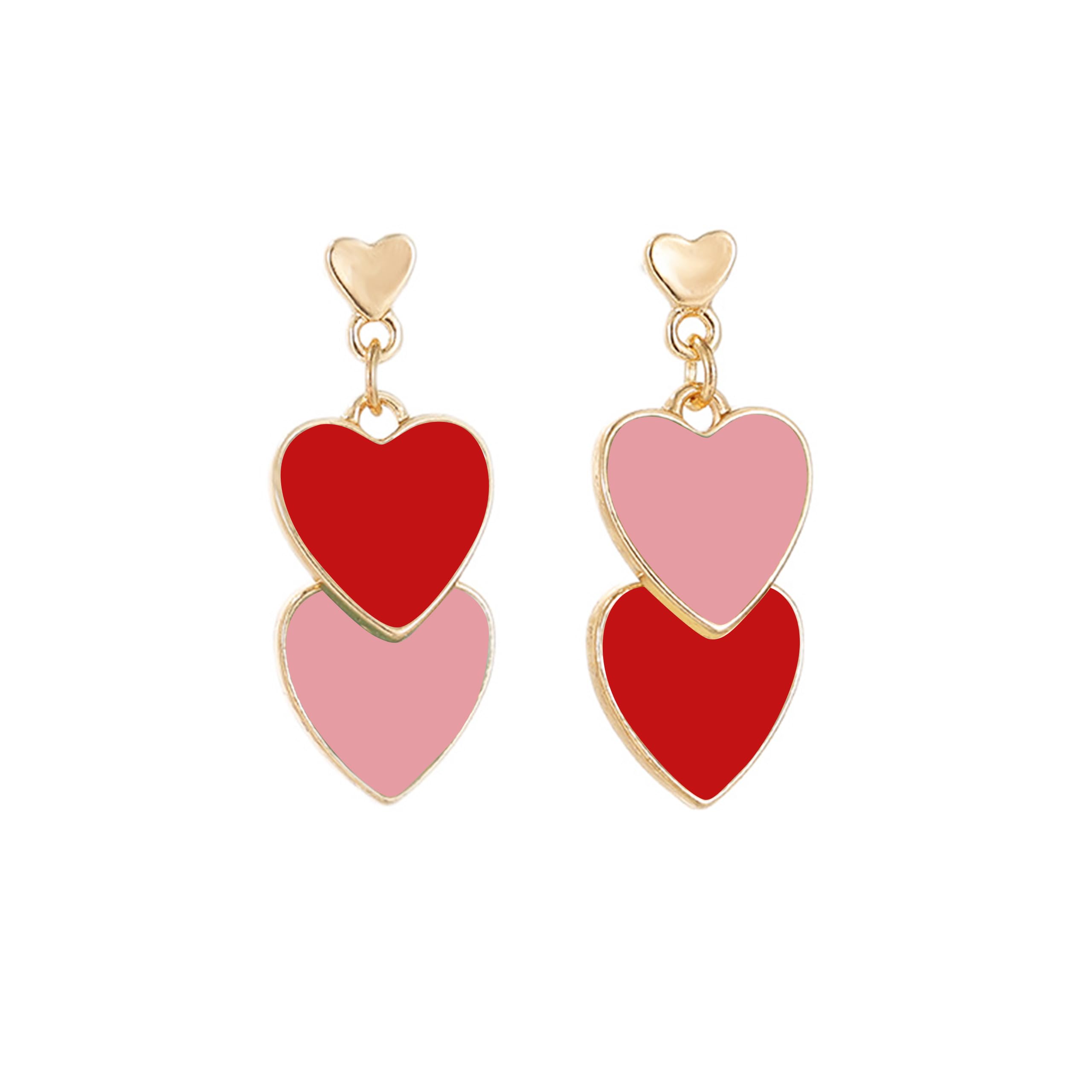 ULLKELValentines Day Earrings Double Heart Earrings for Women Love Heart Stud Earrings Heart Dangle Drop Earrings Boho Statement Earrings Wedding Prom Earing for Girls