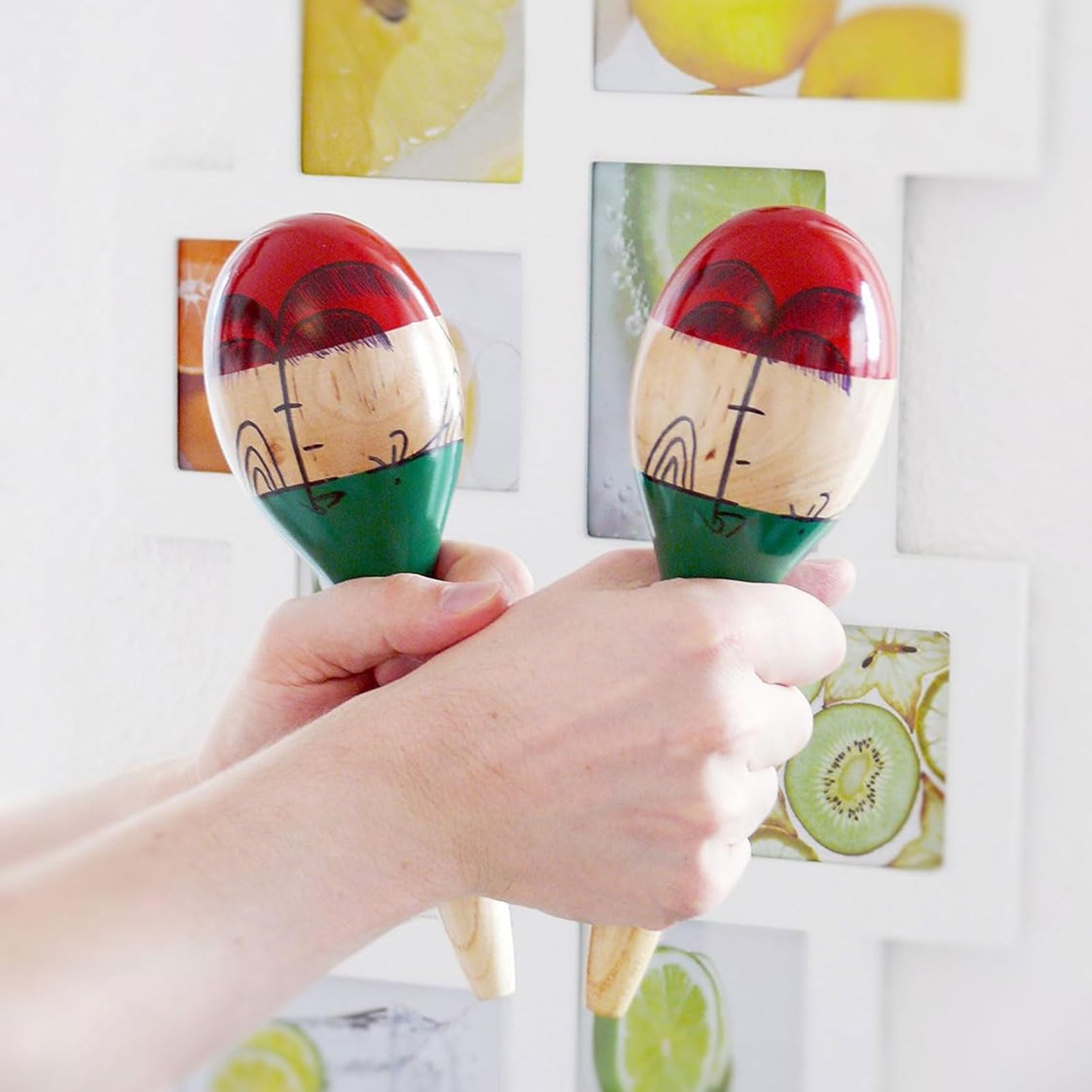 2 Paczki Drewniane Marakasy Muzyczne Malowane Drewniane Maraca Ręczny Instrument Perkusyjny, Dekoracje Świąteczne Fiesta Dla Muzycznej Zabawy (Color : B)