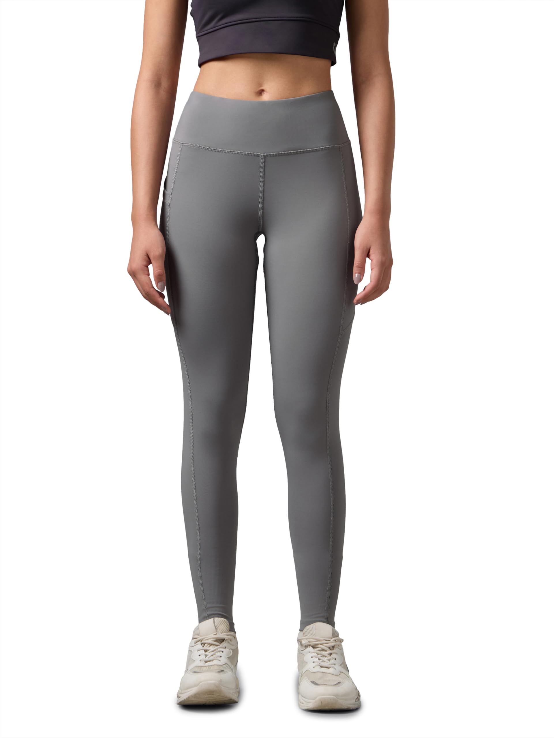 technosport Women's Solid Slim Fit ELASTOPLUS Tights High Waist 1-Pocket Polyester Gym Leggings for Yoga Running Workout UPF50+ Anti Odour-picture-11