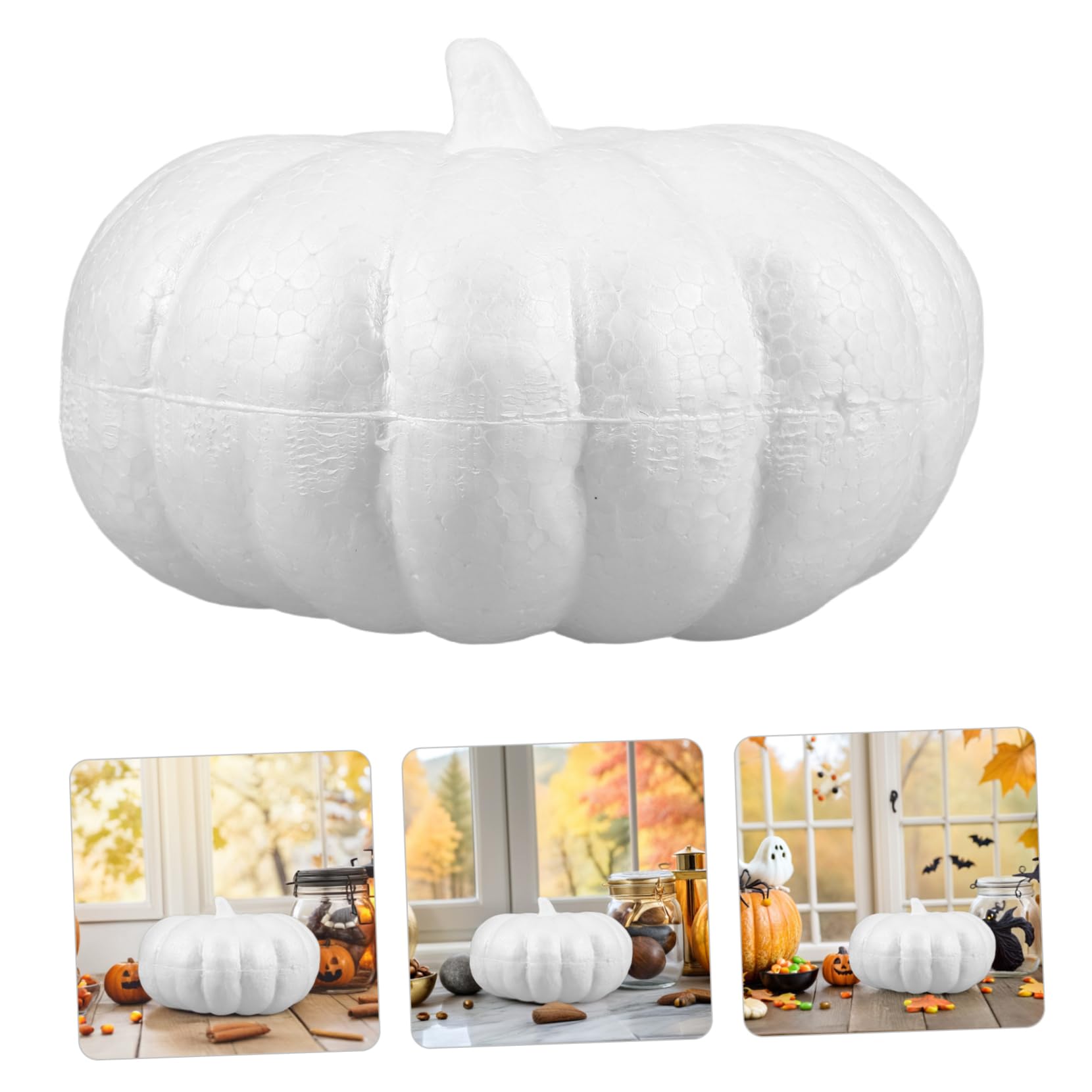 3pezzi Zucca Bianca Decorativa in Schiuma Accessori per Halloween e Autunno Zucche Artificiali per Lavoretti Fai da Te e Pittura