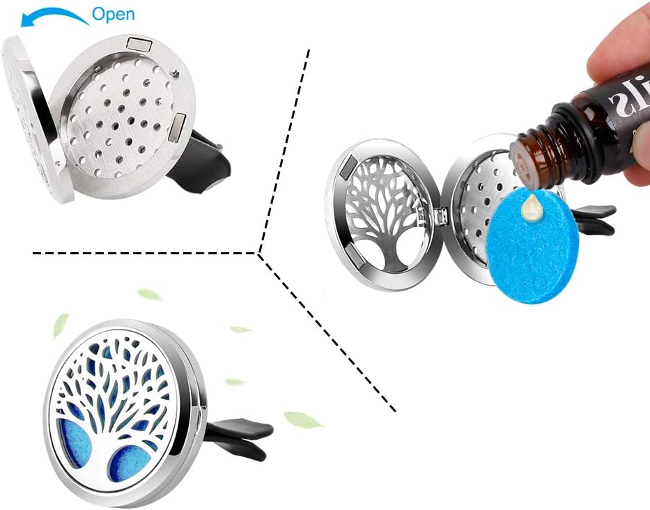 Car Diffuser Vent Clip 2 PCS Aromatherapy Car Vent Clips 1.2 Inches Essential Oil Car Diffuser Lockets with 30 Refill Pads, Gift for Women/Men, Christmas, Birthday