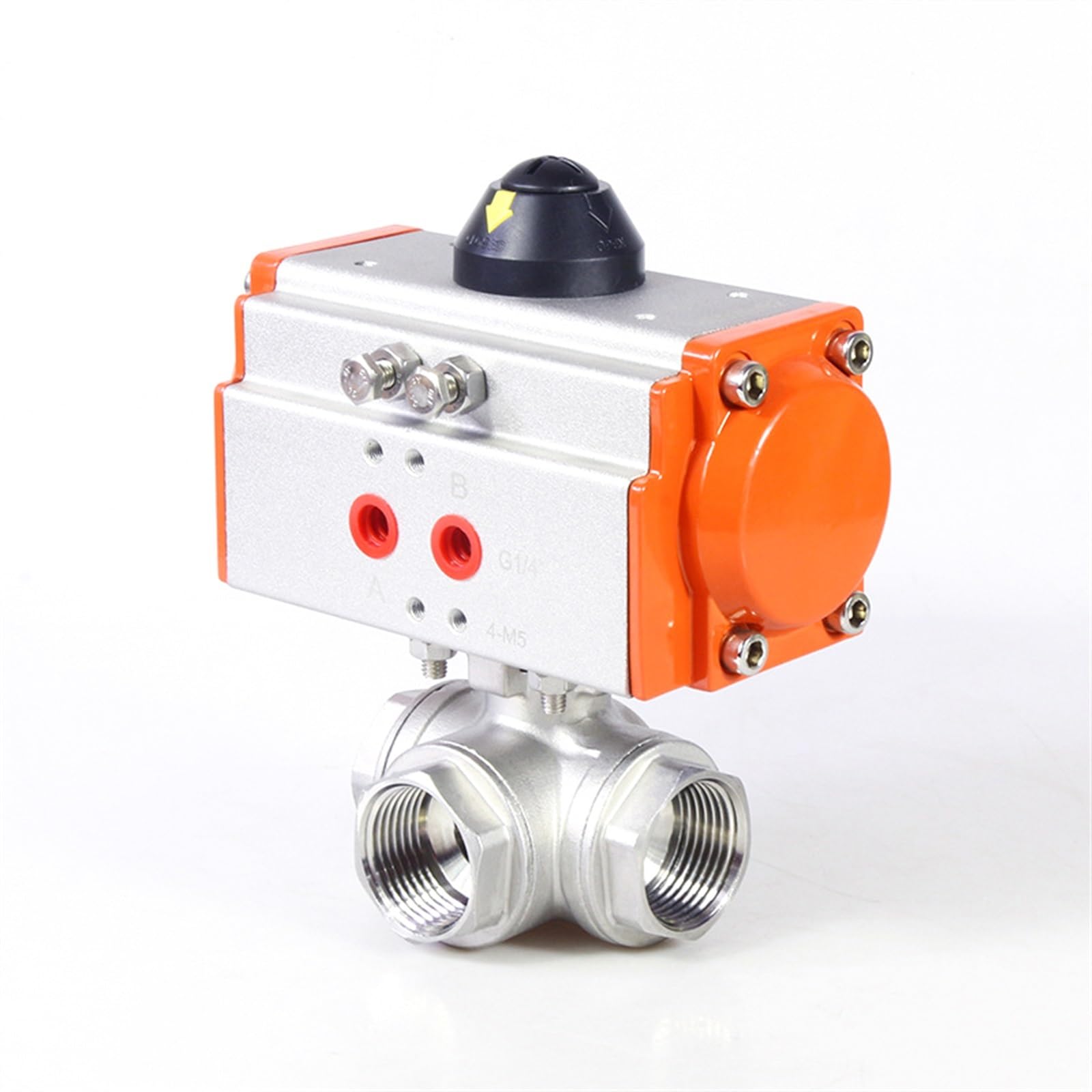 Vanne à boisseau sphérique pneumatique 3 voies en inox 304 type L ultra-robuste