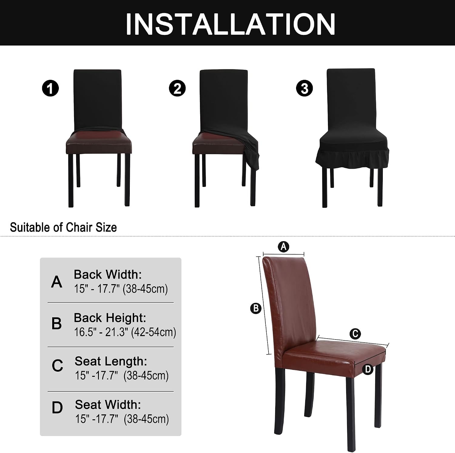 uxcell Dining Chair Covers,Ruffled Skirt Stool Slipcover Stretch Spandex Chair Protectors Short Kitchen Chair Seat Cover for Home Dining Room Party Wedding(Medium,Black)
