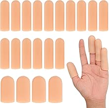 20 PCS Gel Finger Cots, Silicone Finger Protectors, Finger Sleeves for Dry Skin, Rubber Finger Covers for Finger Cracking, Wound, Hand Eczema, Finger Arthritis and More (2 Size, Nude)