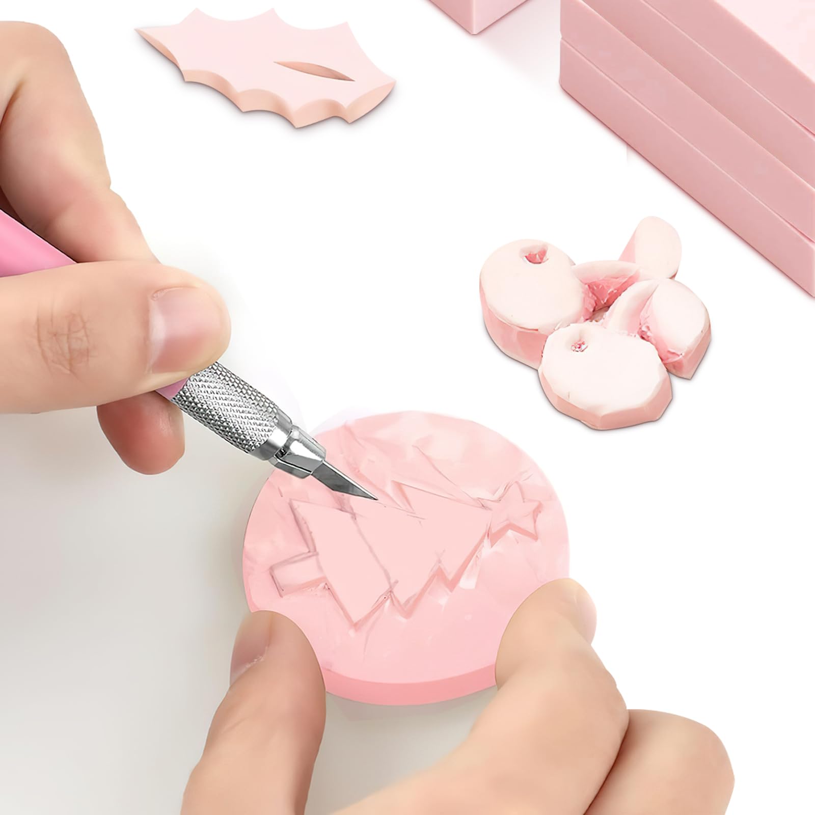 8 Stück Rosa Gummi Schnitzblöcke, 20x15x0,8cm Weiche Linoleum Druckplatten, Stempelgummi zum Schnitzen und Drucken, Einfach zu Schneiden für DIY Printmaking, Handwerk