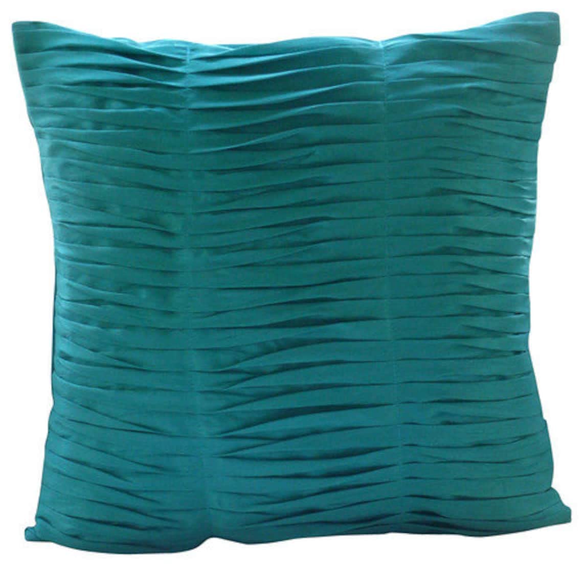 The HomeCentric Aqua Blue Cushions Cover Textured Pintucks Solid Color Throw Pack of 2, 45x45 cm (18"x18") Cushion Cover, Silk Cushioncase Modern, Stripe Cushion Cover, Contemporary - Gentle Waves