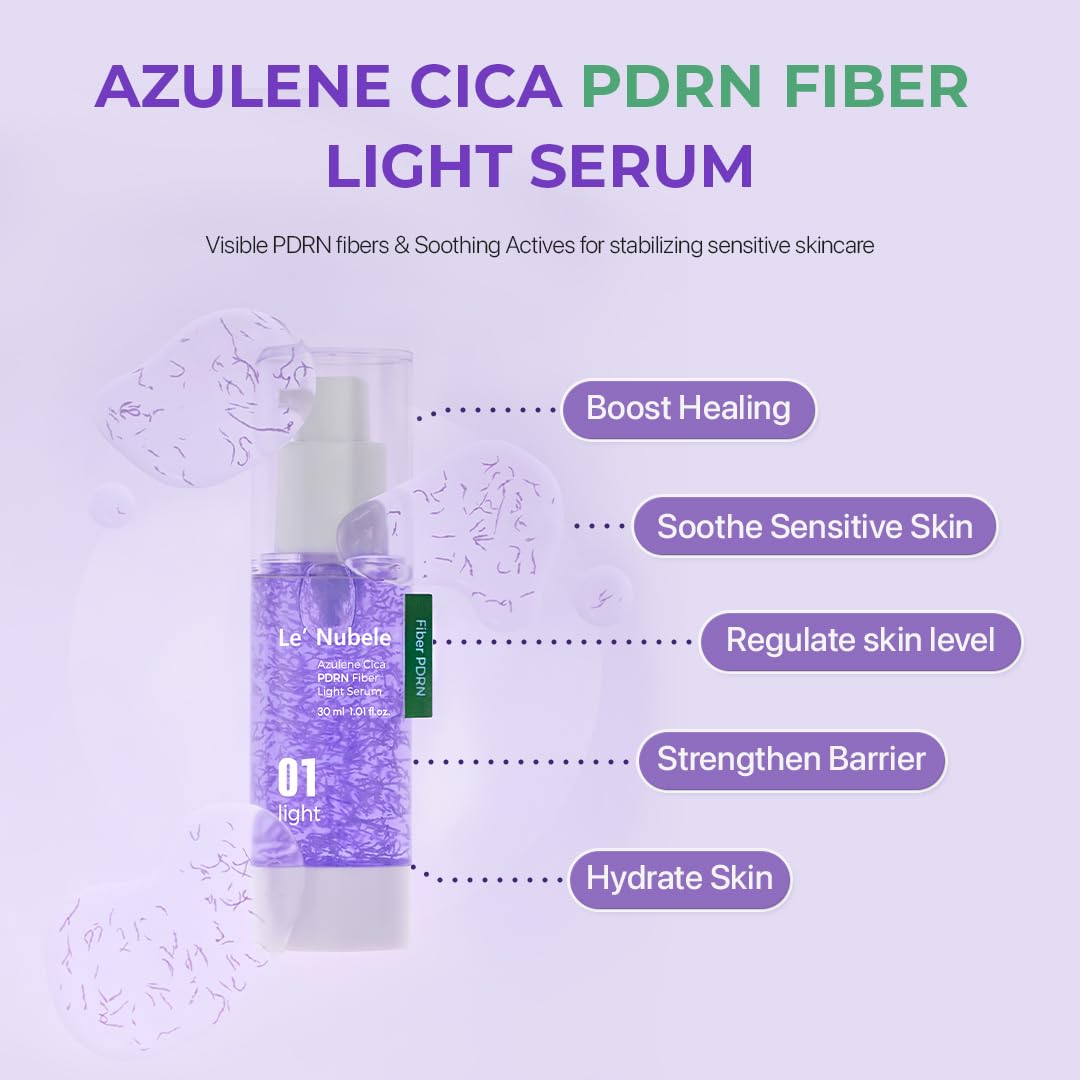Le Nubele Azulene Cica PDRN Fiber Light Serum 01, Salmon DNA PDRN 2,000ppm, Peptide, Panthenol, Skin Restoration, Barrier-Repair, Hydrating & Firming, Korean Skin Care, 30ml/1.01 fl.oz. - Image 5